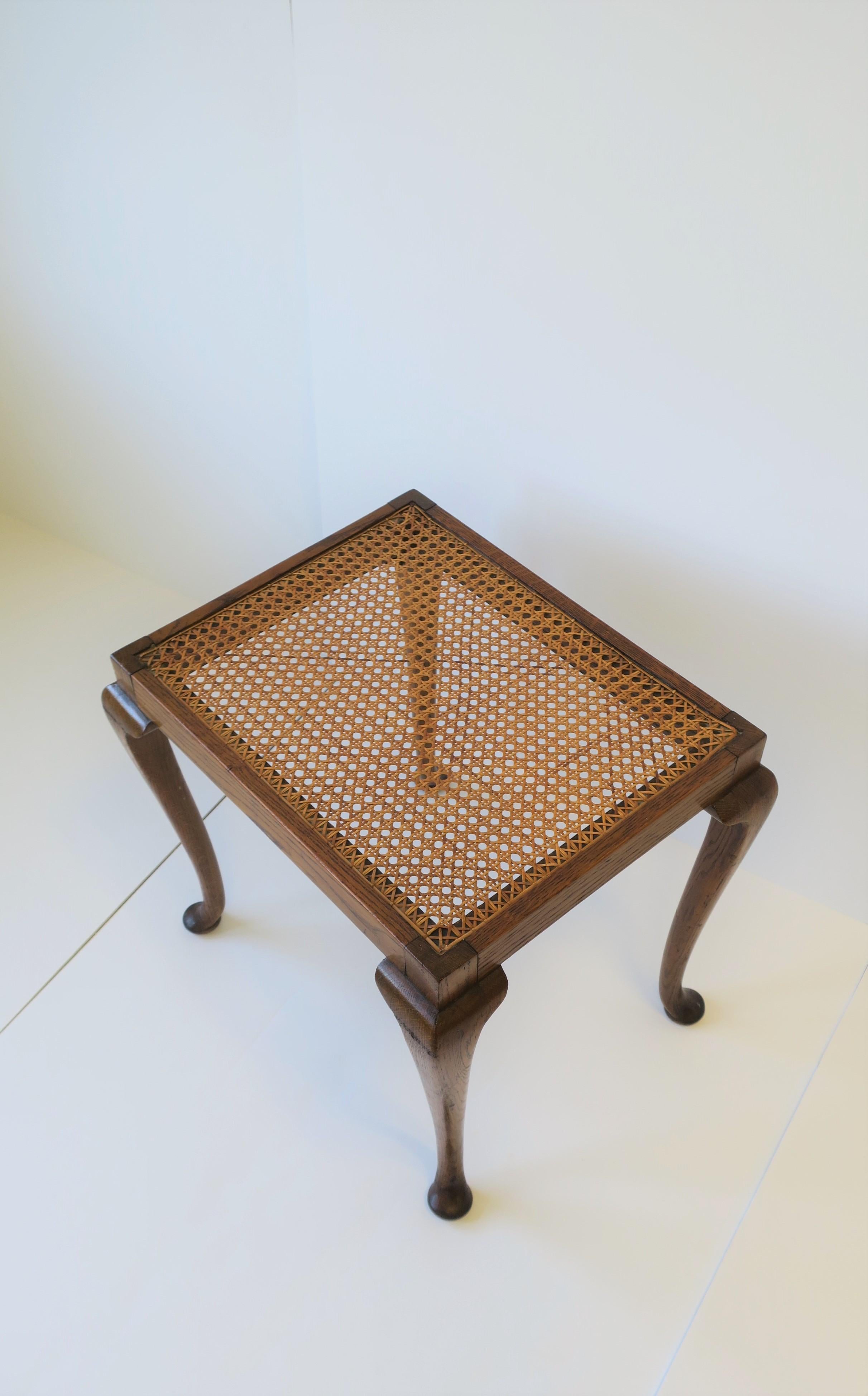 European Wicker Cane and Wood Side or End Table