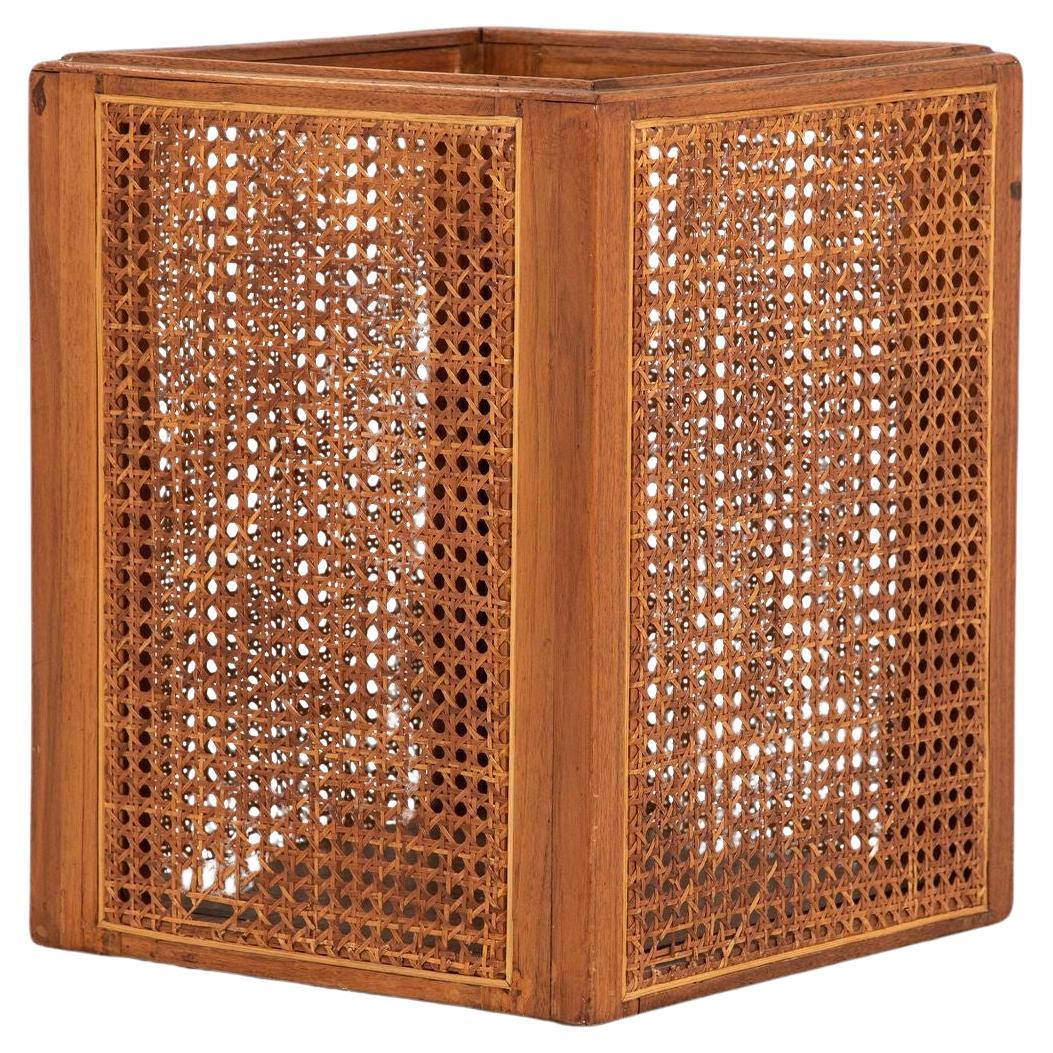 Wood and Cane Wastebasket or Trash Can, 20th Century