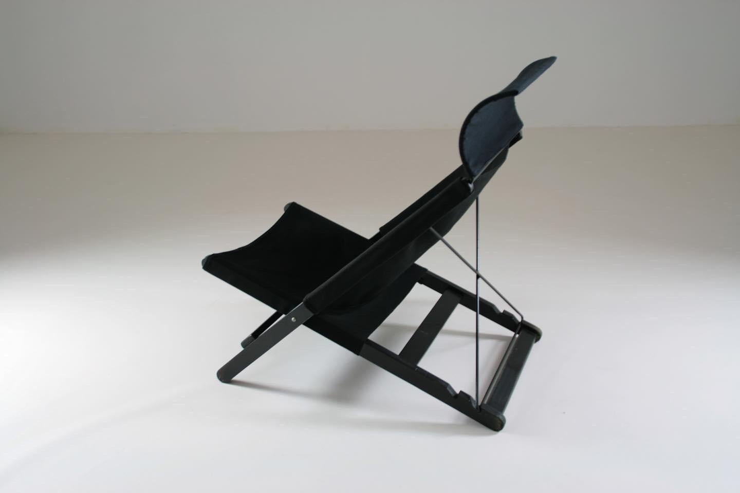 Wood and Canvas Folding Lounge Chair Attributed to Tord Bjorklund for Ikea, 1990 2