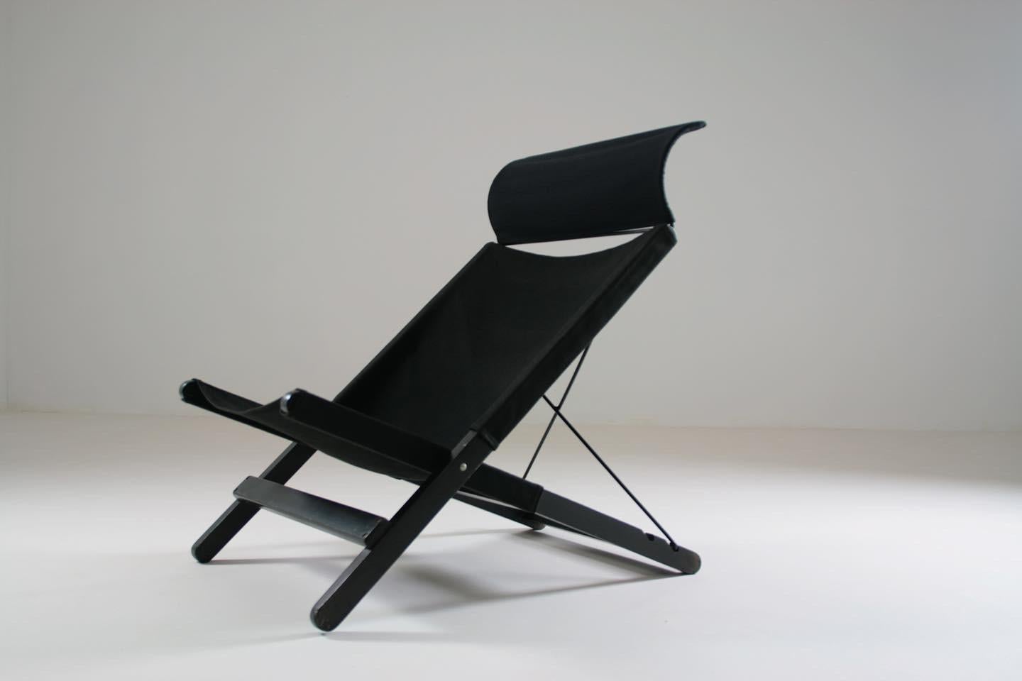 Wood and Canvas Folding Lounge Chair Attributed to Tord Bjorklund for Ikea, 1990 3