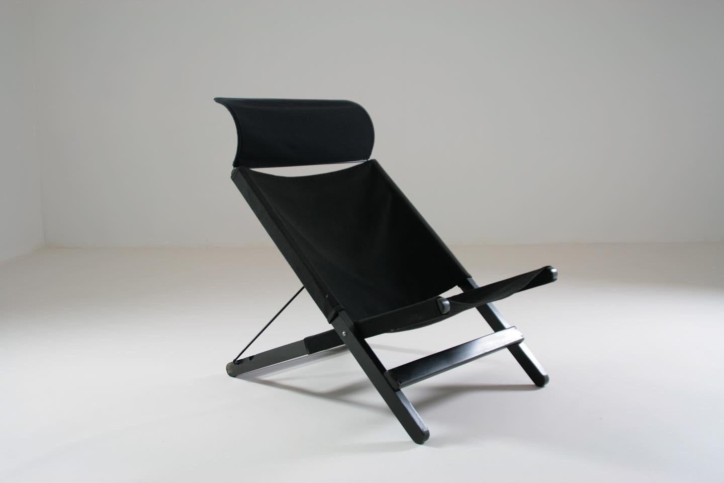 Swedish Wood and Canvas Folding Lounge Chair Attributed to Tord Bjorklund for Ikea, 1990