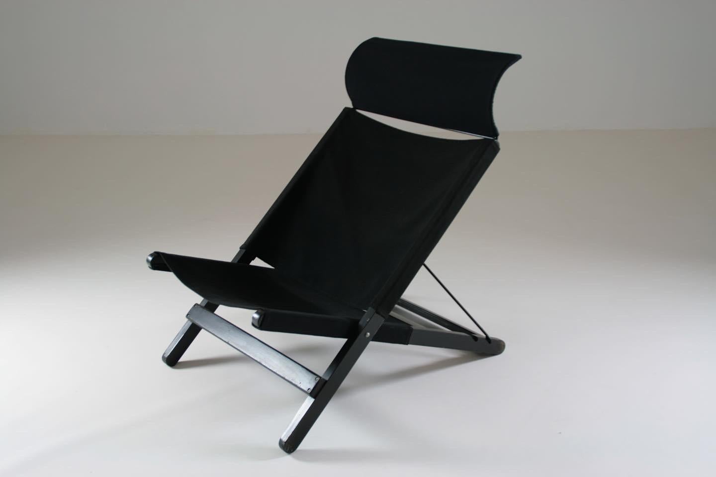 20th Century Wood and Canvas Folding Lounge Chair Attributed to Tord Bjorklund for Ikea, 1990