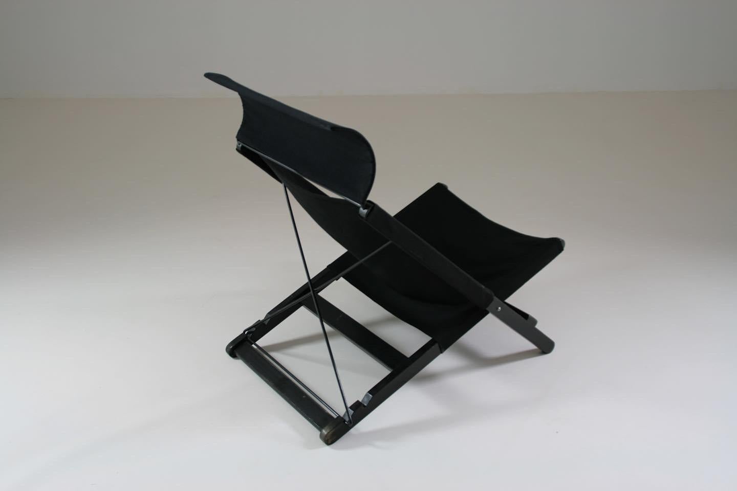 Wood and Canvas Folding Lounge Chair Attributed to Tord Bjorklund for Ikea, 1990 1