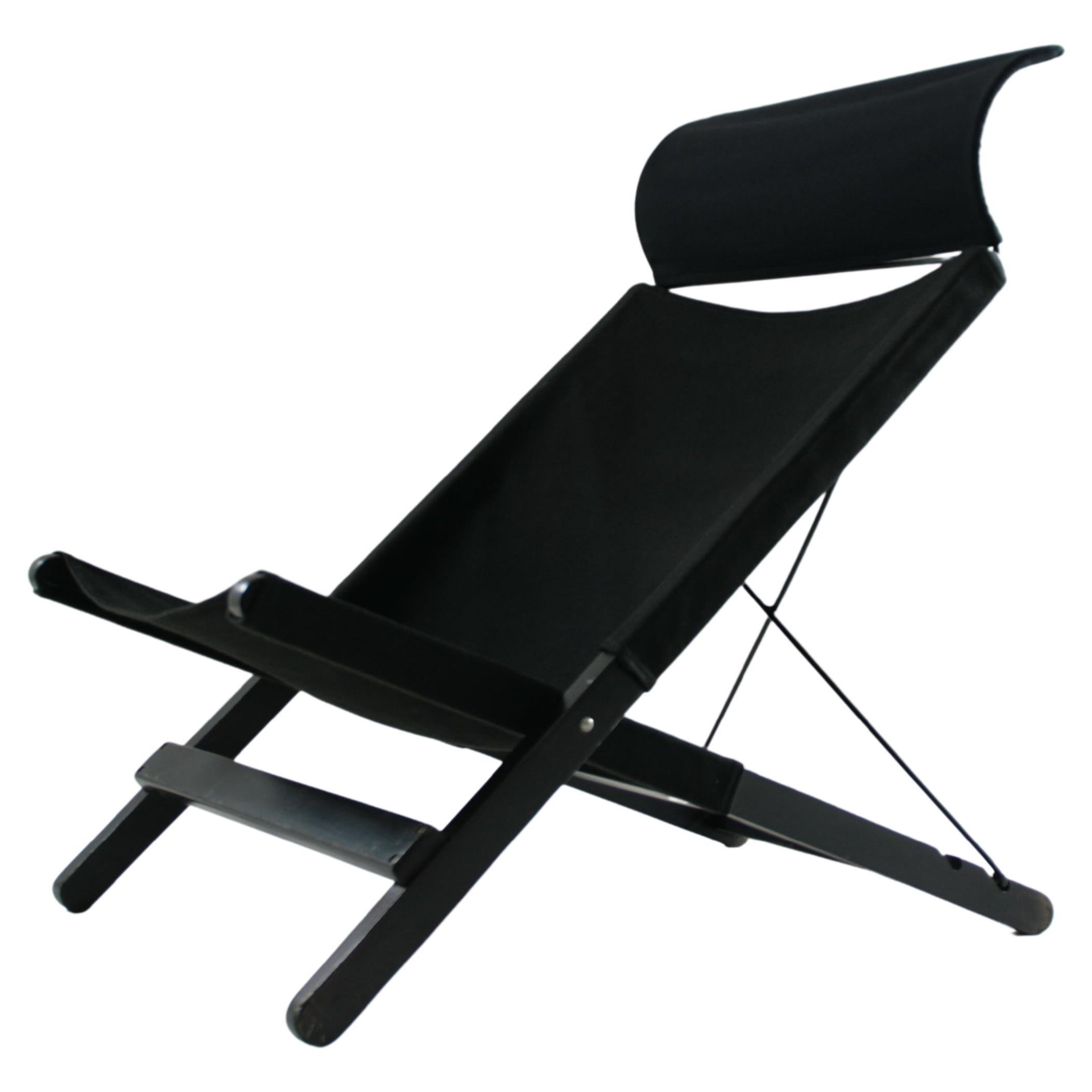 Wood and Canvas Folding Lounge Chair Attributed to Tord Bjorklund for Ikea,  1990 For Sale at 1stDibs