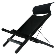 Retro Wood and Canvas Folding Lounge Chair Attributed to Tord Bjorklund for Ikea, 1990