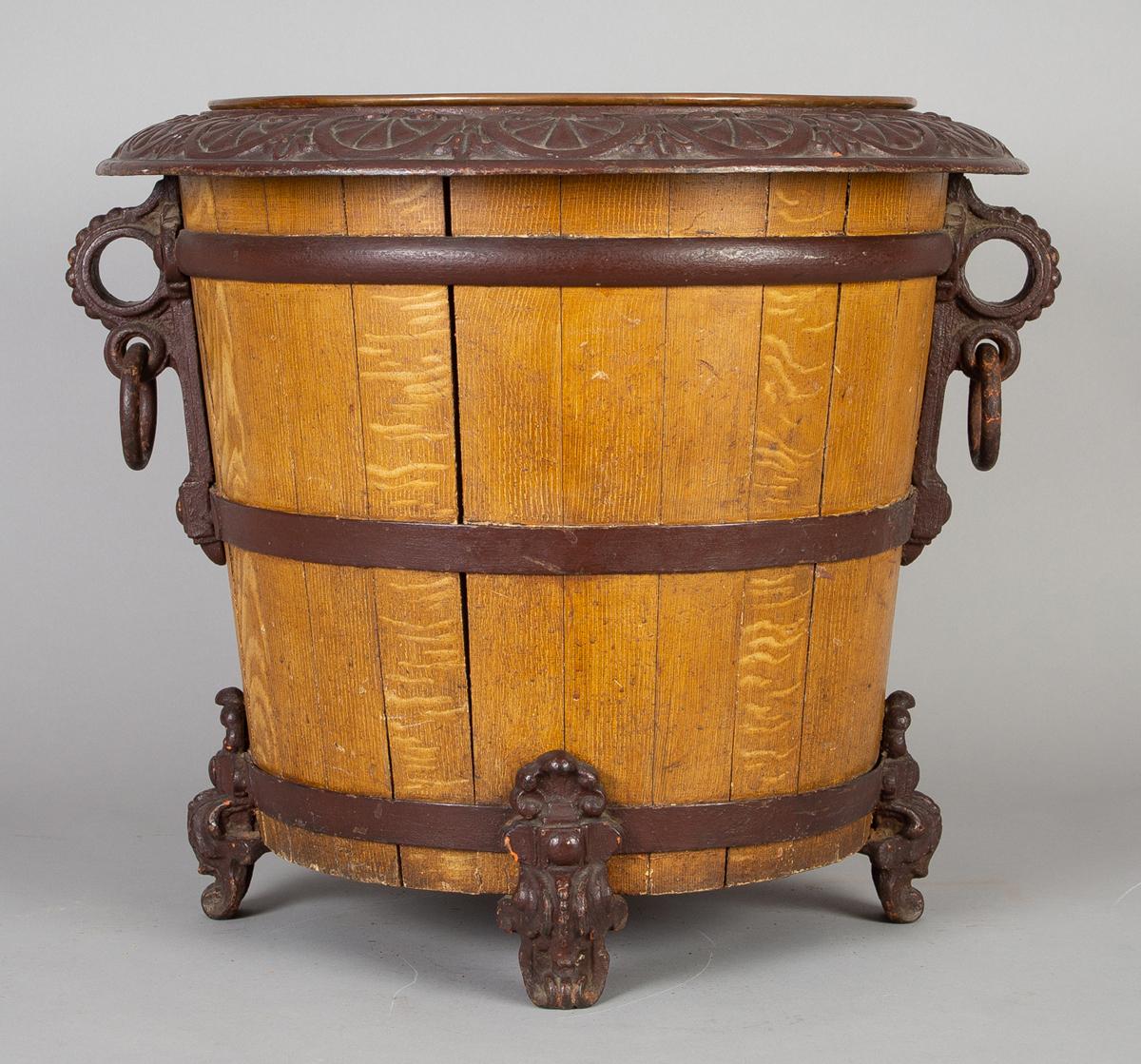 American Wood and Cast Iron Jardinière or Log Container For Sale