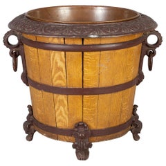 Wood and Cast Iron Jardinière or Log Container