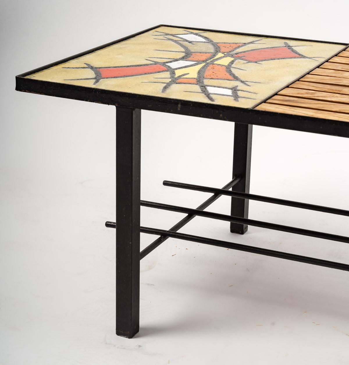 Mid-Century Modern Table basse en bois et céramique, design des années 1960-1970