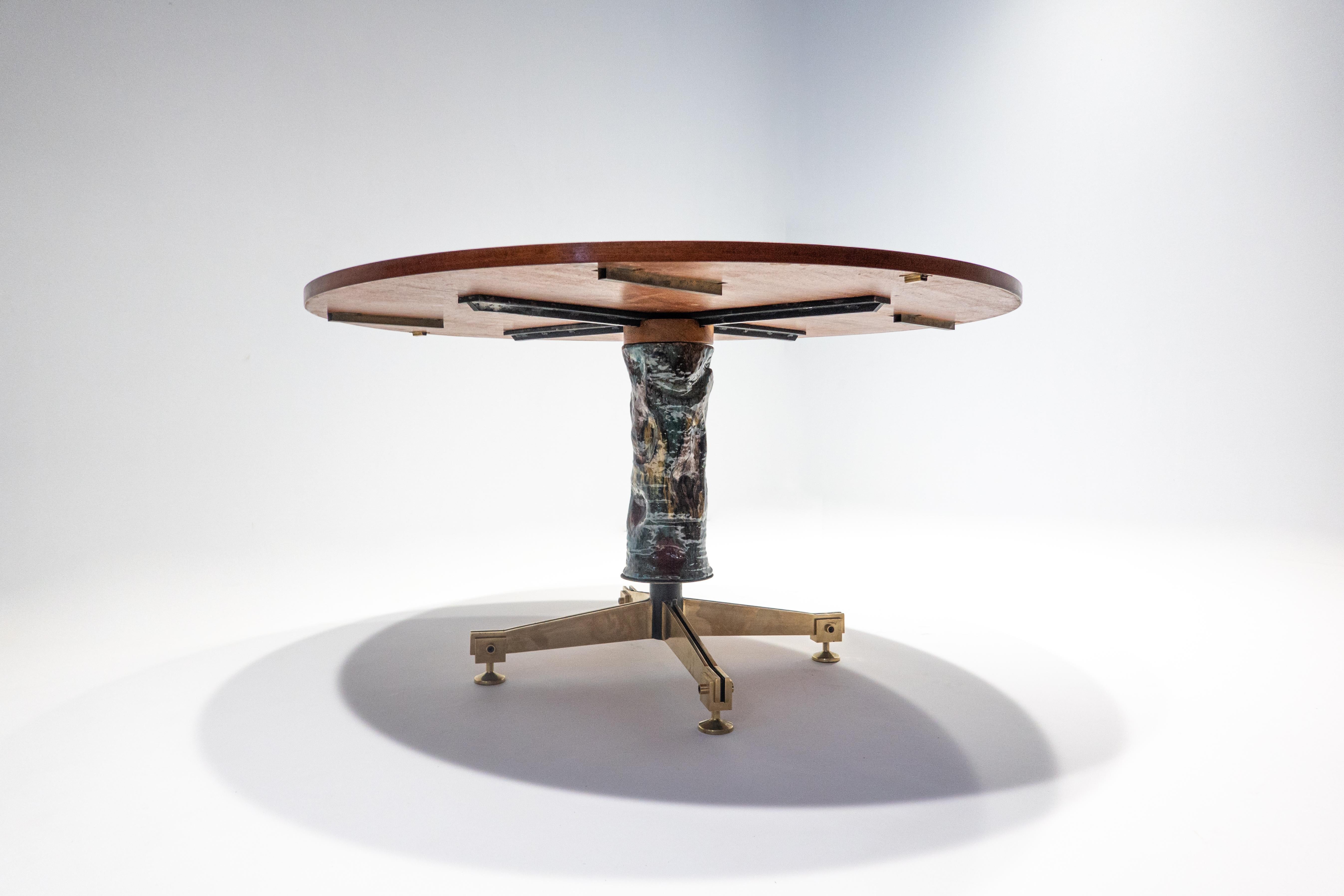 Italian Wood and Ceramic Extendable Dining Table Melchiorre Bega & Pietro Melandri For Sale
