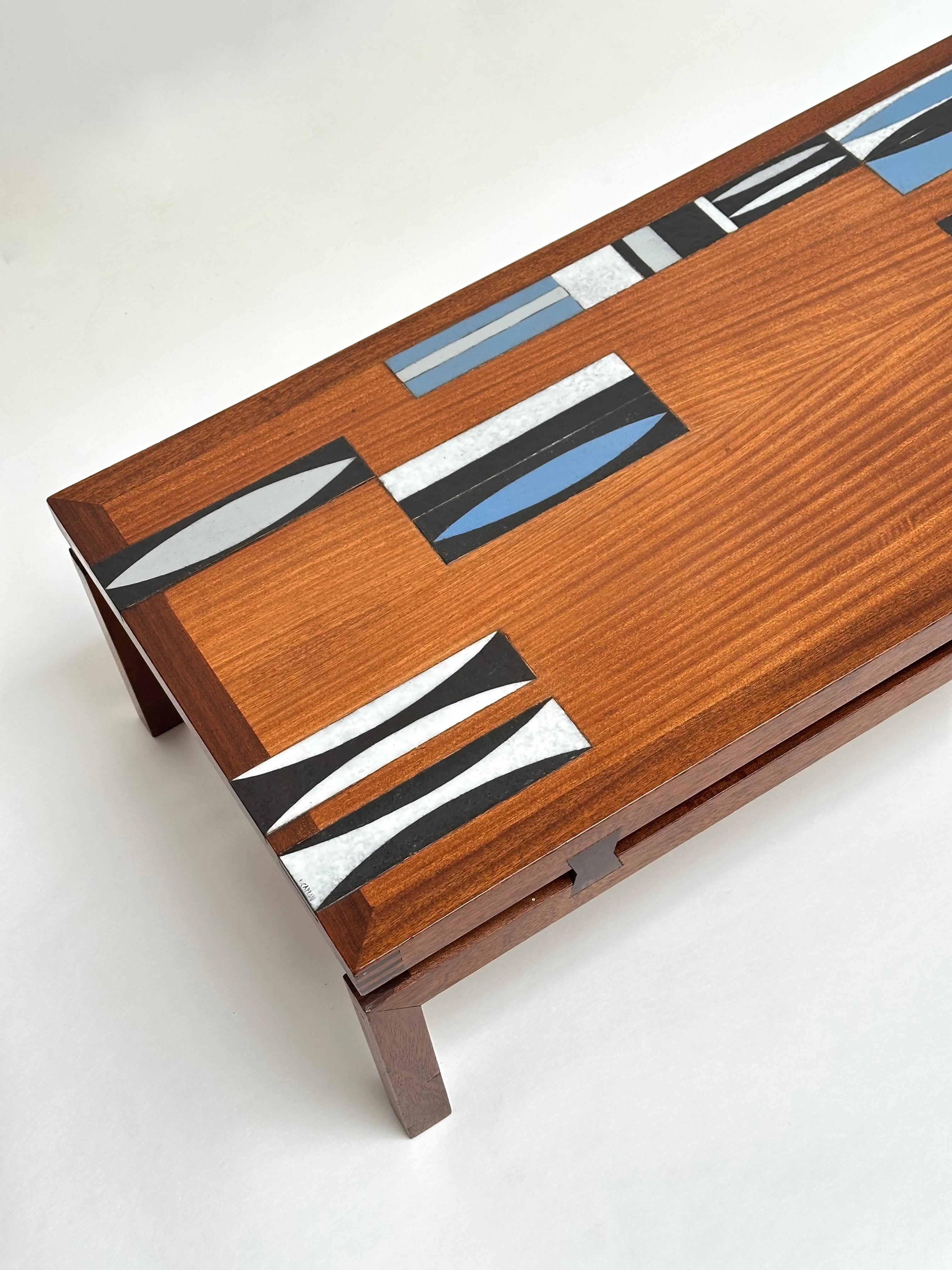 Wood and Ceramic Inlays Low Table, Roger Capron, Vallauris 1961 en venta 2
