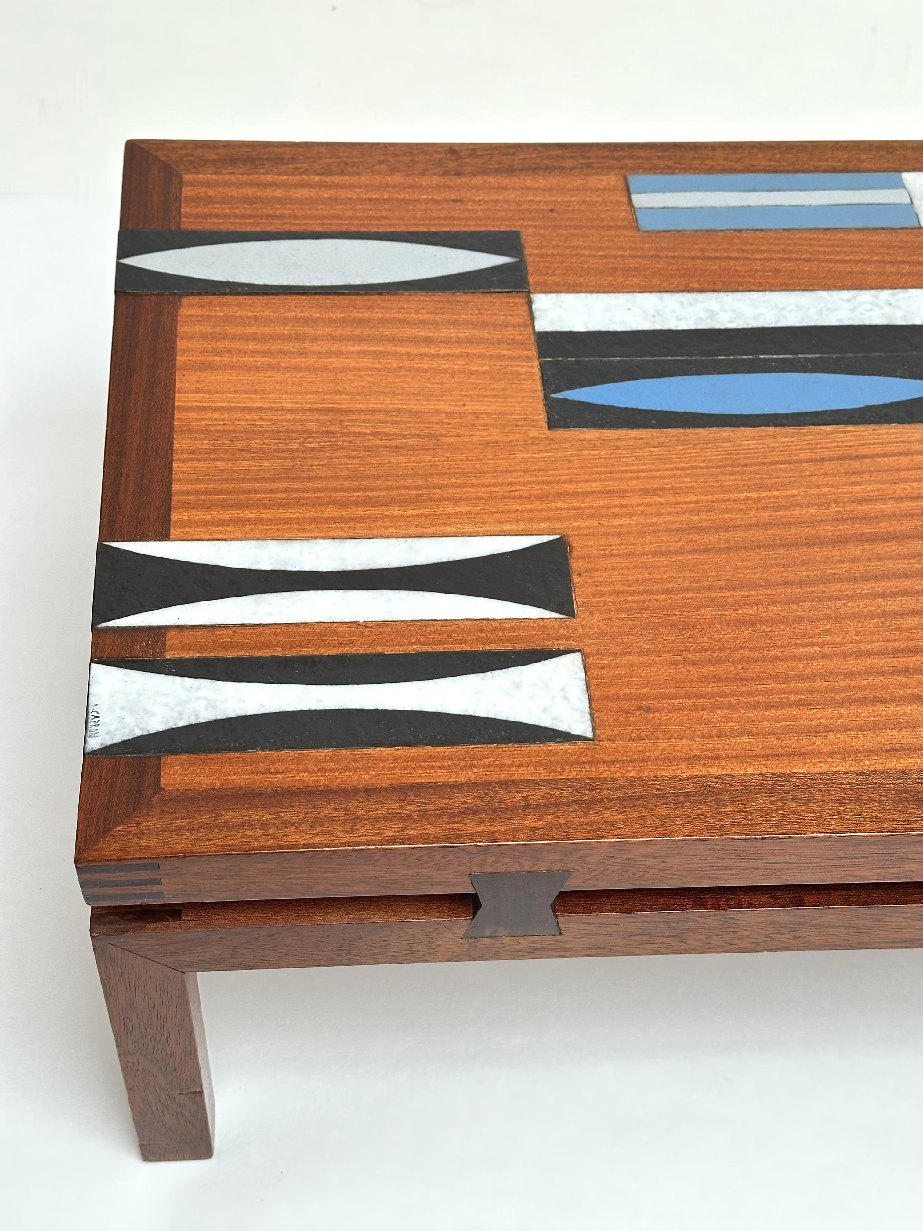 Wood and Ceramic Inlays Low Table, Roger Capron, Vallauris 1961 en venta 4