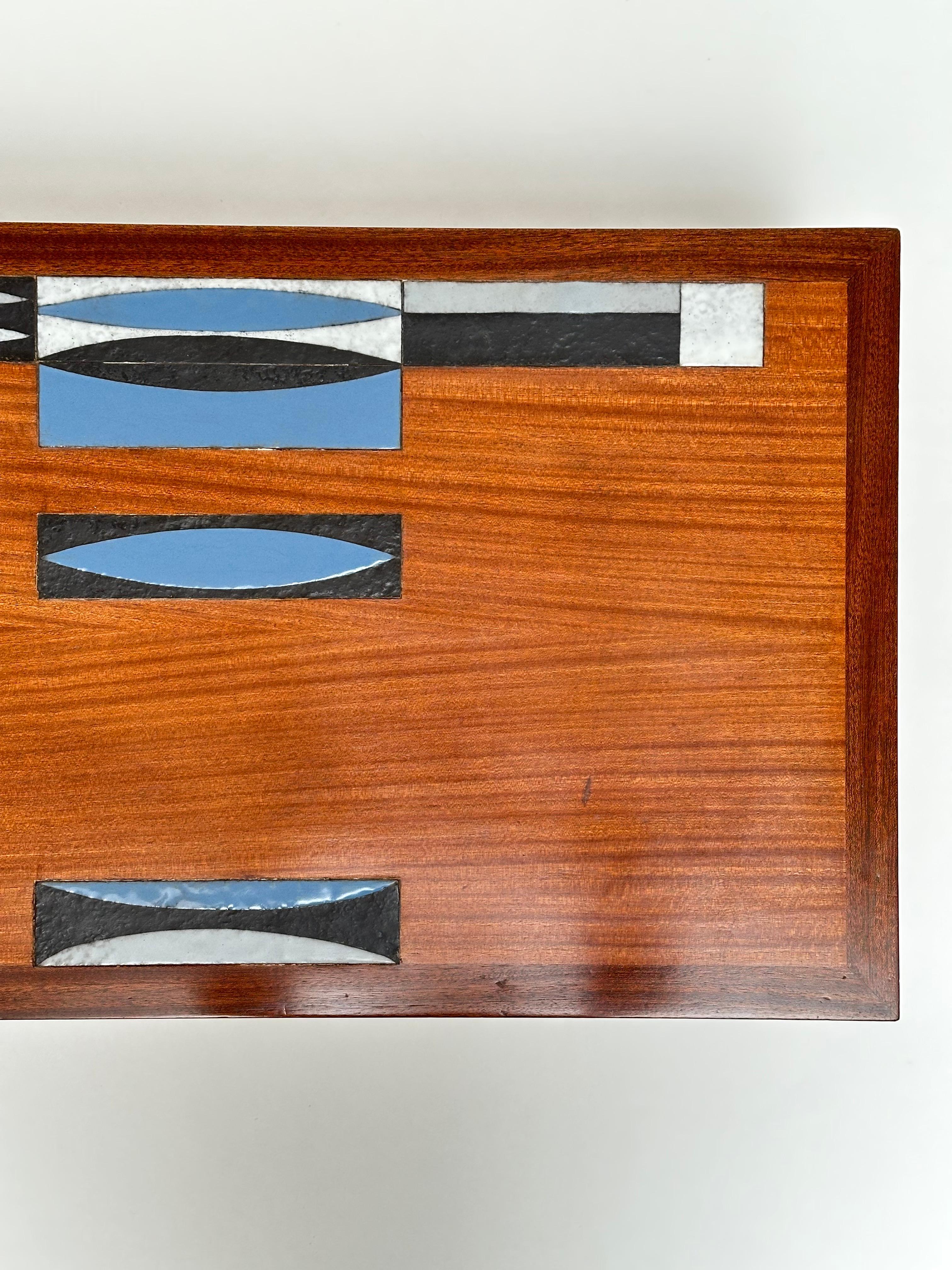 Wood and Ceramic Inlays Low Table, Roger Capron, Vallauris 1961 Incrustación en venta