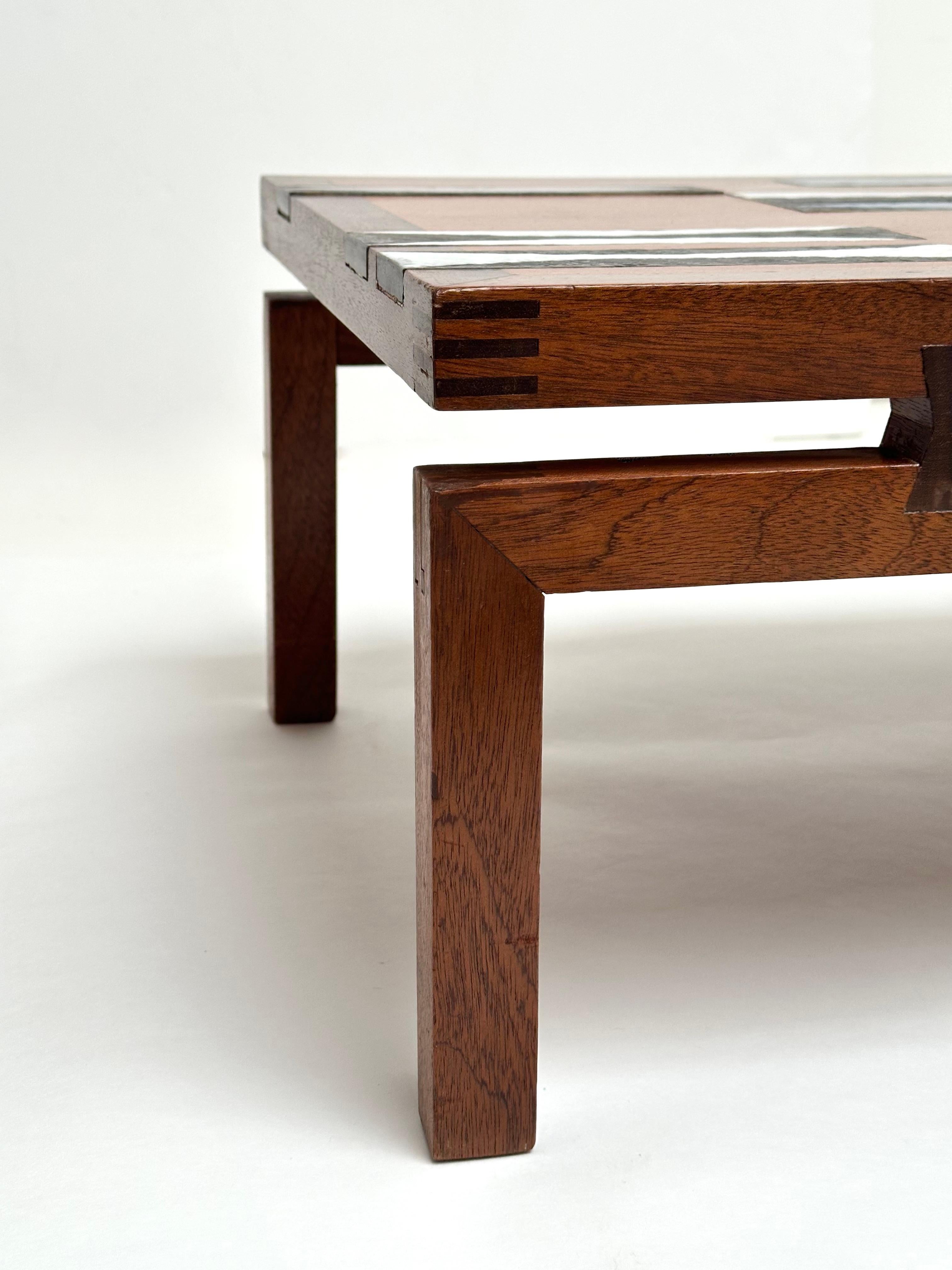 Wood and Ceramic Inlays Low Table, Roger Capron, Vallauris 1961 en Bueno estado para la venta en St Ouen, FR