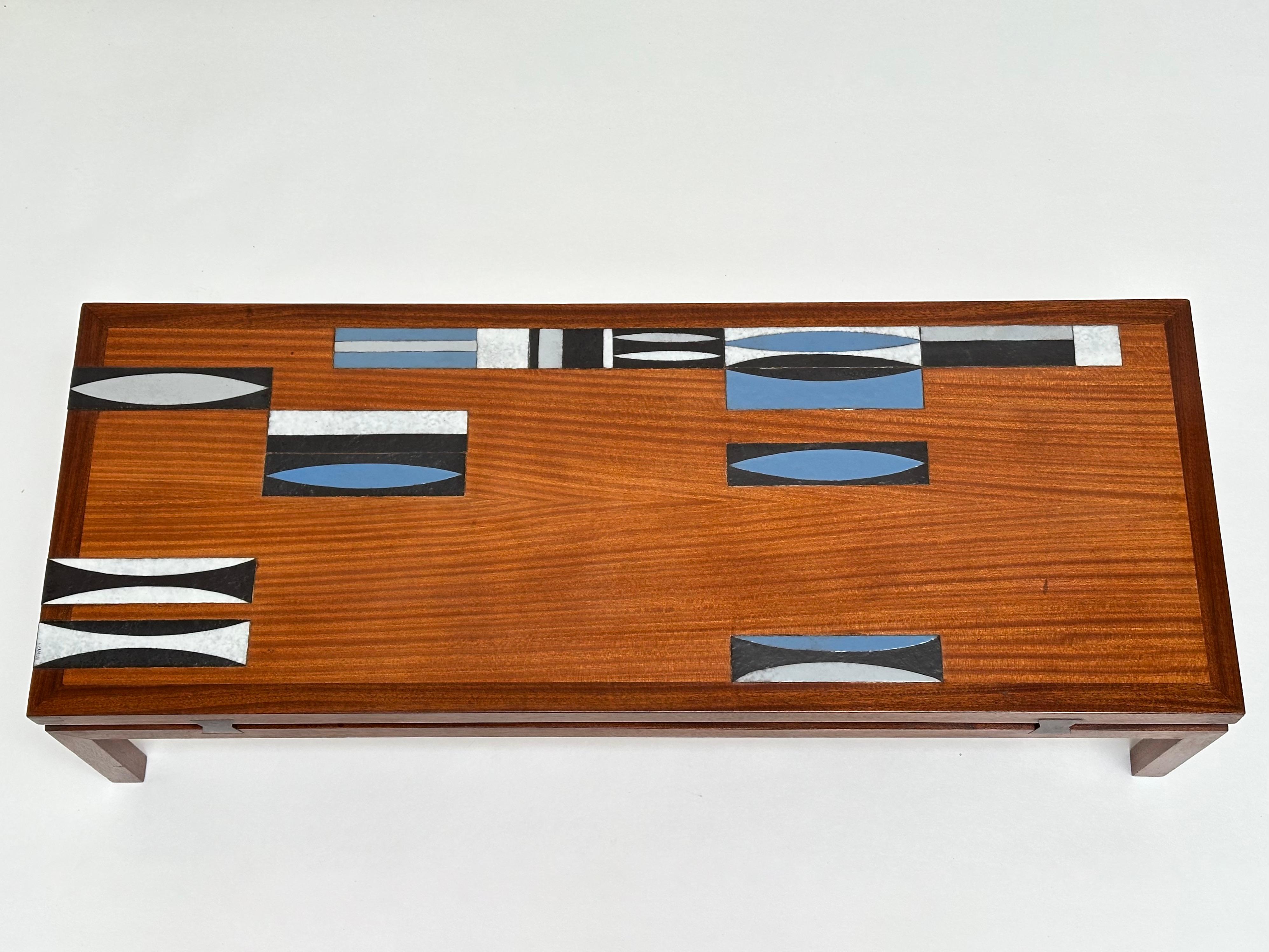 Wood and Ceramic Inlays Low Table, Roger Capron, Vallauris 1961 en venta 1