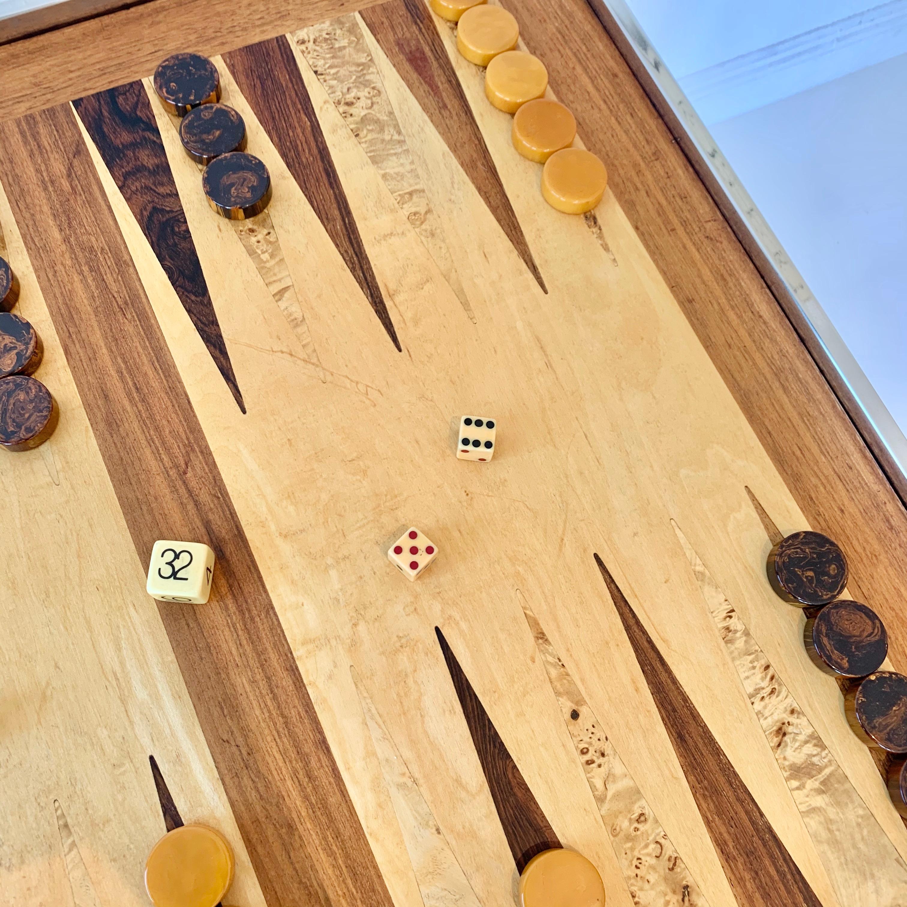 Wood and Chrome Backgammon/Chess Table  4