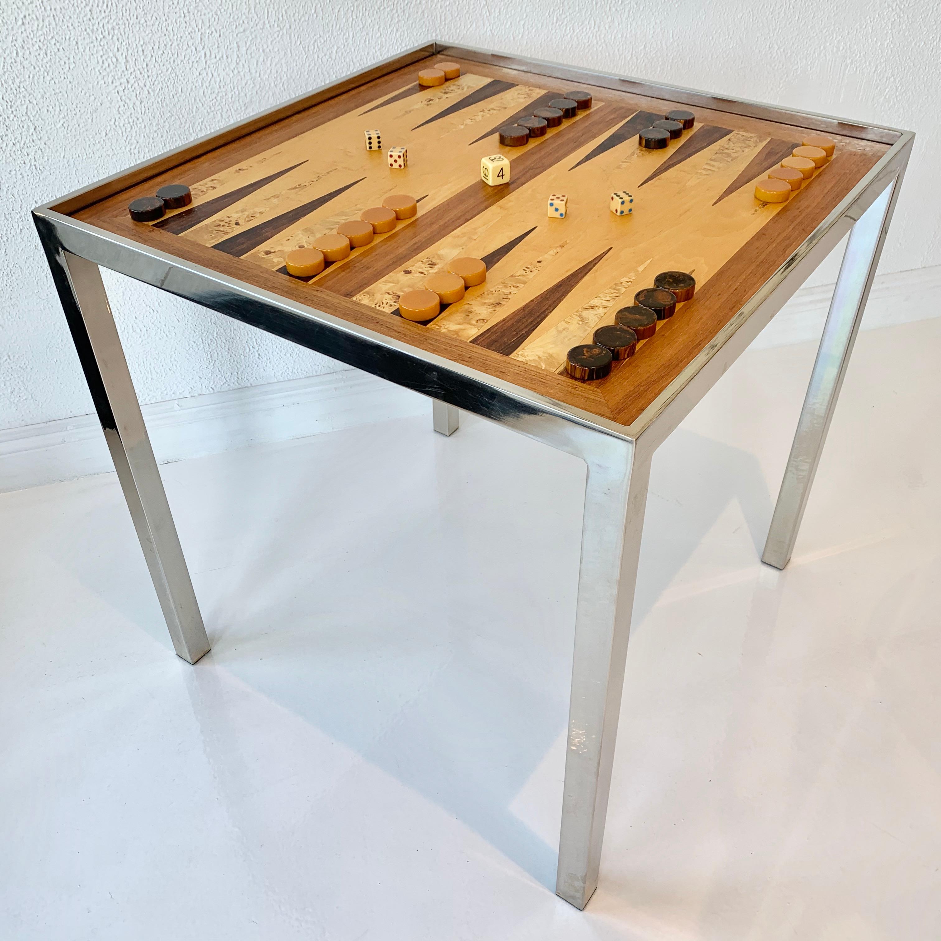 Wood and Chrome Backgammon/Chess Table  6
