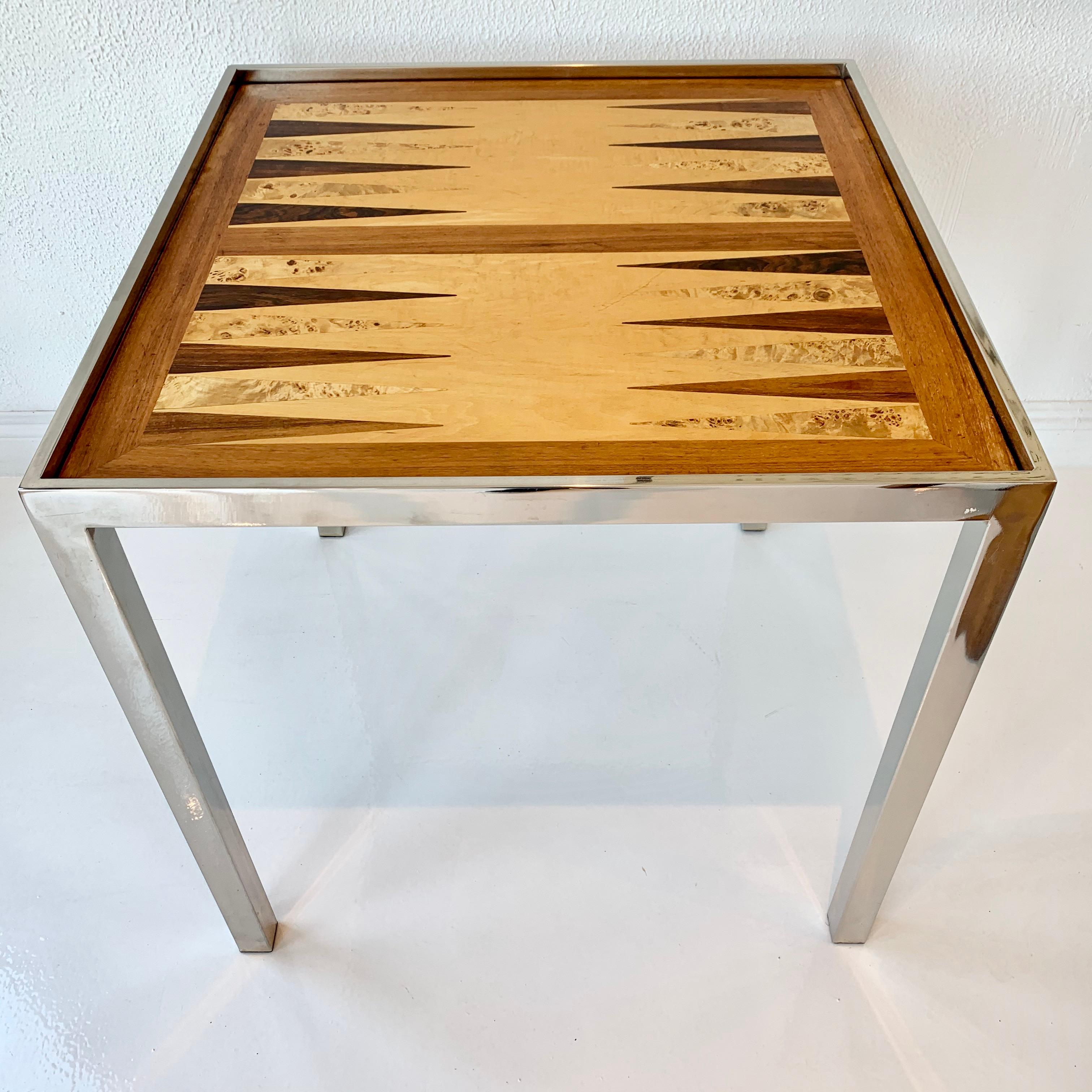 American Wood and Chrome Backgammon/Chess Table 
