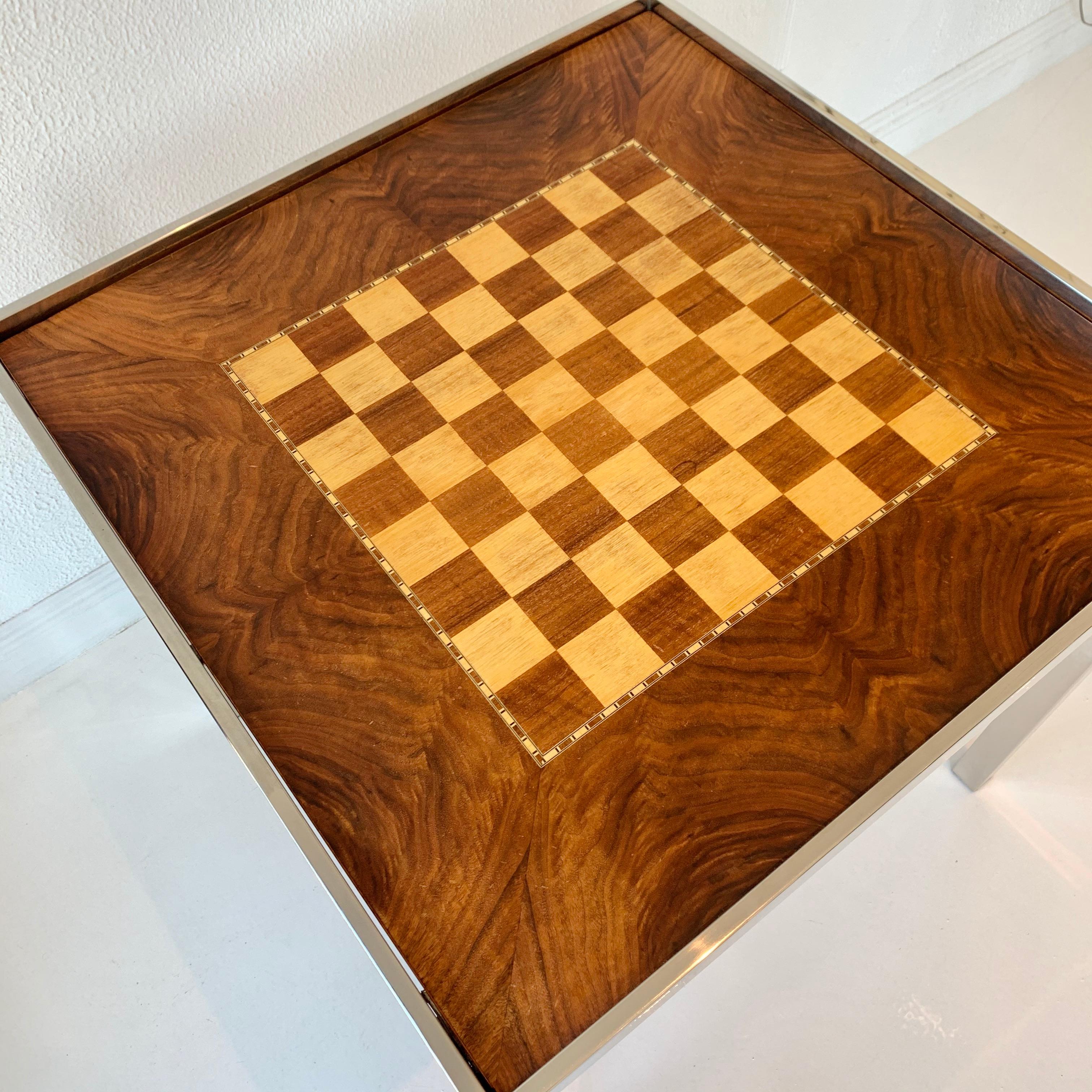 Late 20th Century Wood and Chrome Backgammon/Chess Table 