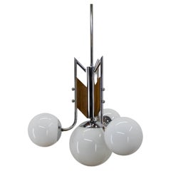 Wood and Chrome Functionalist Chandelier, 1940s