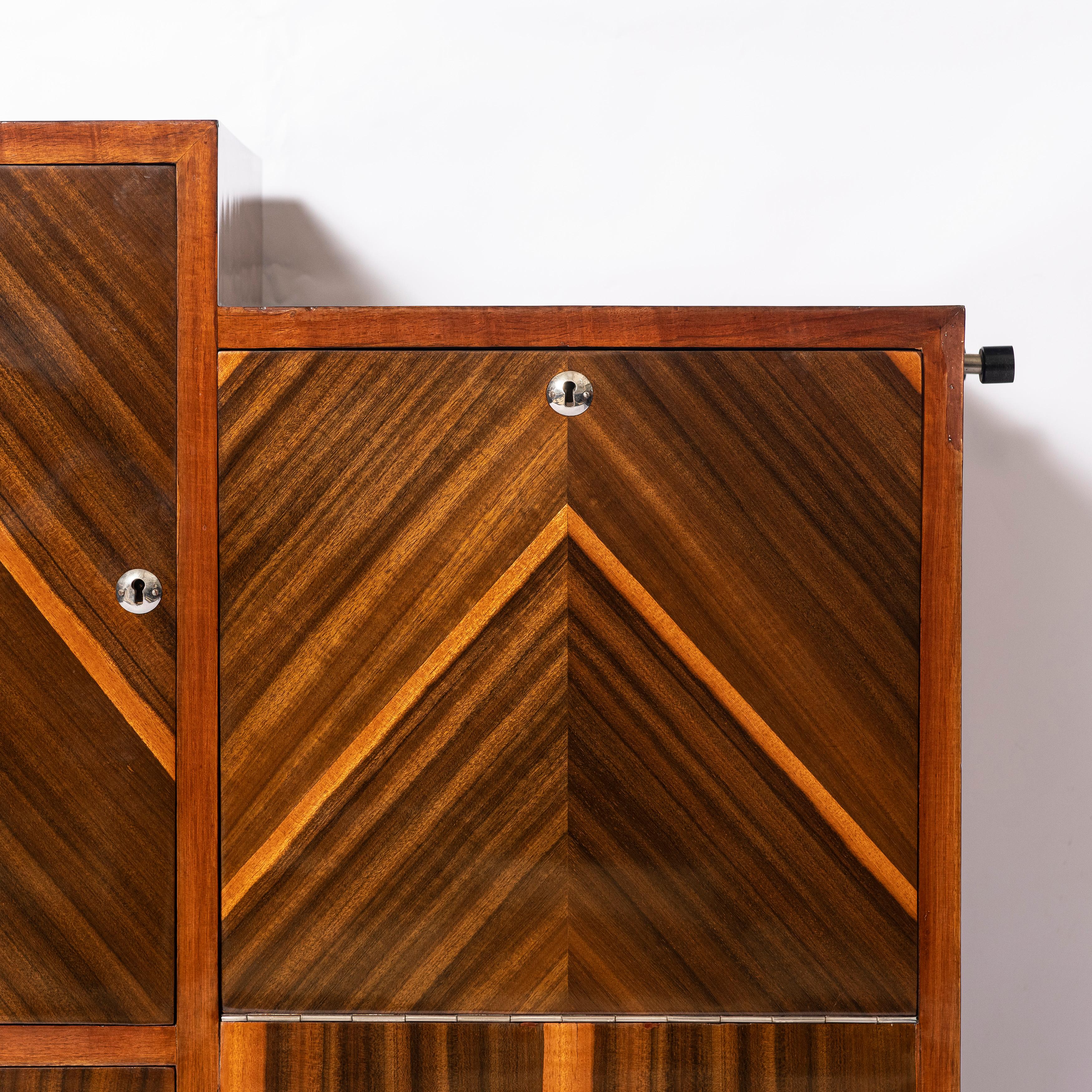 Metallo Carrello da bar in legno e metallo cromato, periodo Art Déco, Francia, circa 1940 in vendita