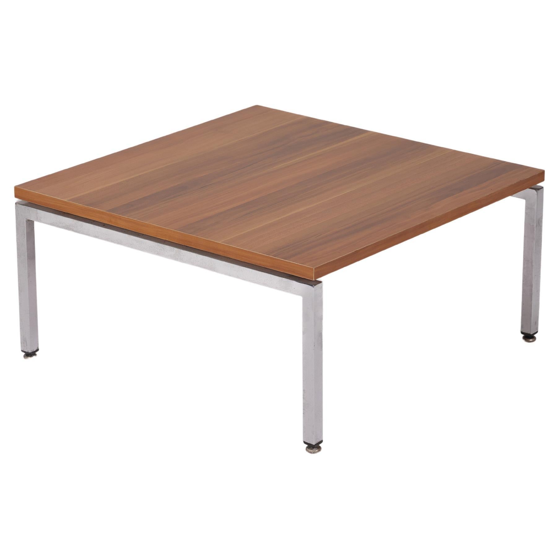 Wood and chrome-plated metal Knoll coffee table