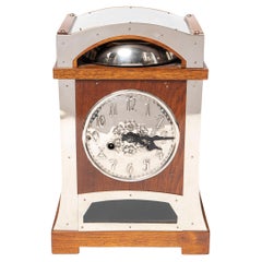 Antique Wood and Chrome Table Clock, Art Nouveau Period, Spain, Early 20th Century