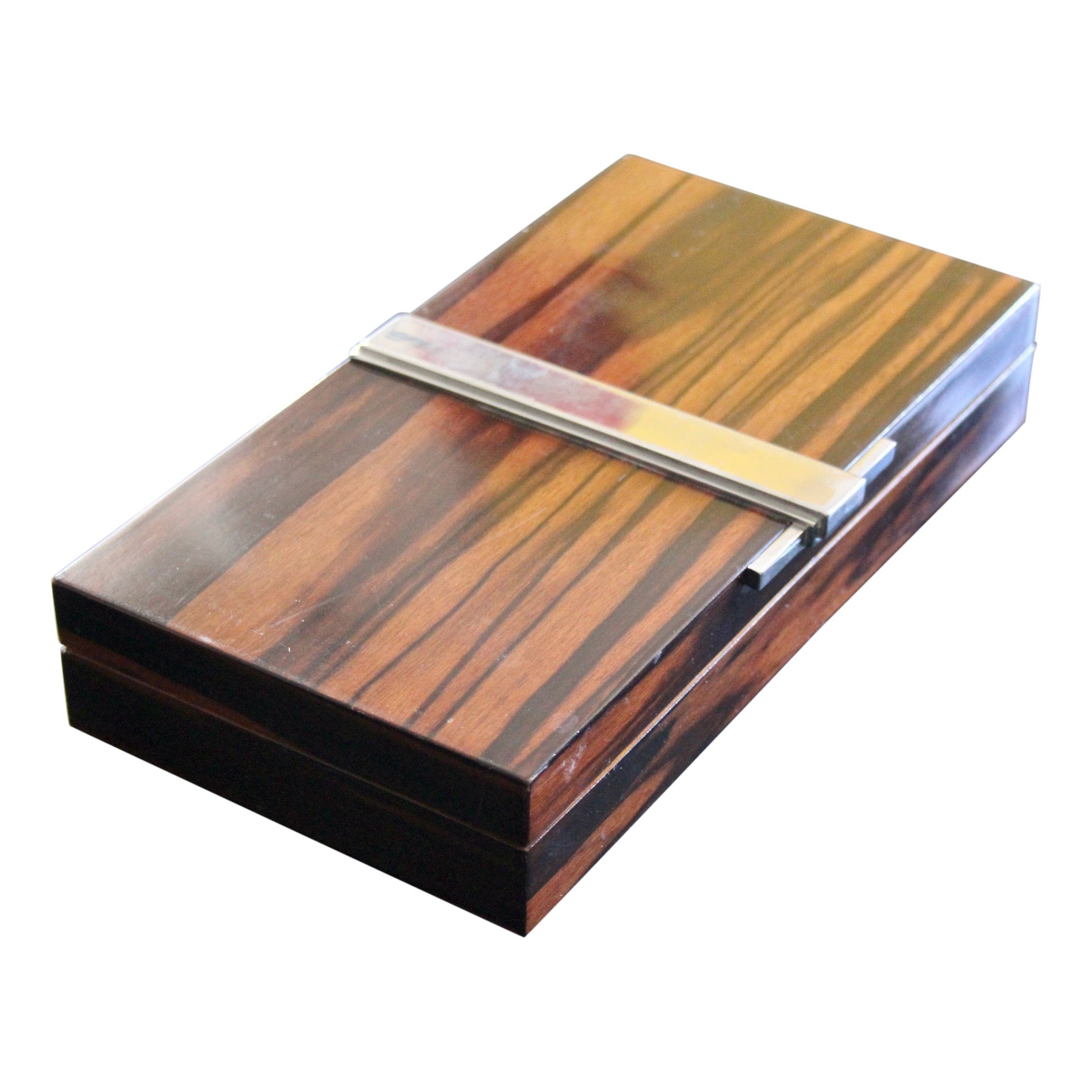 Boîte Art Déco en bois et métal chromé