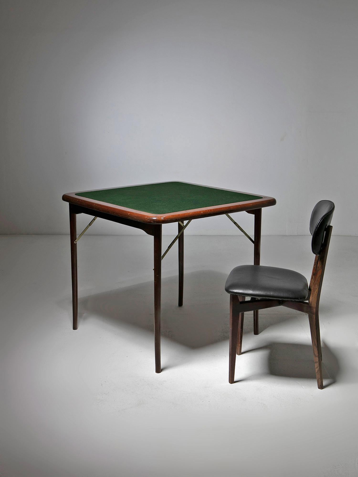 Wood and Cloth Folding Game Table, Italy, 1960s For Sale 2