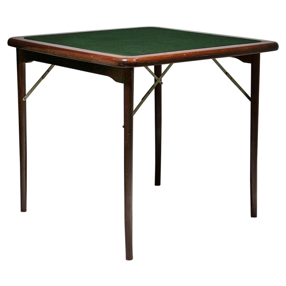 Tavolo da gioco pieghevole in legno e stoffa, Italia, anni '60
