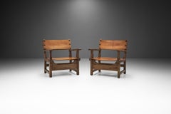 Sillas españolas" de madera y cuero coñac, Europa, años 60