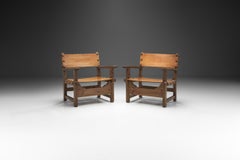 Wood and Cognac Saddle Leather "Spanish Chairs", Europe, 1960s