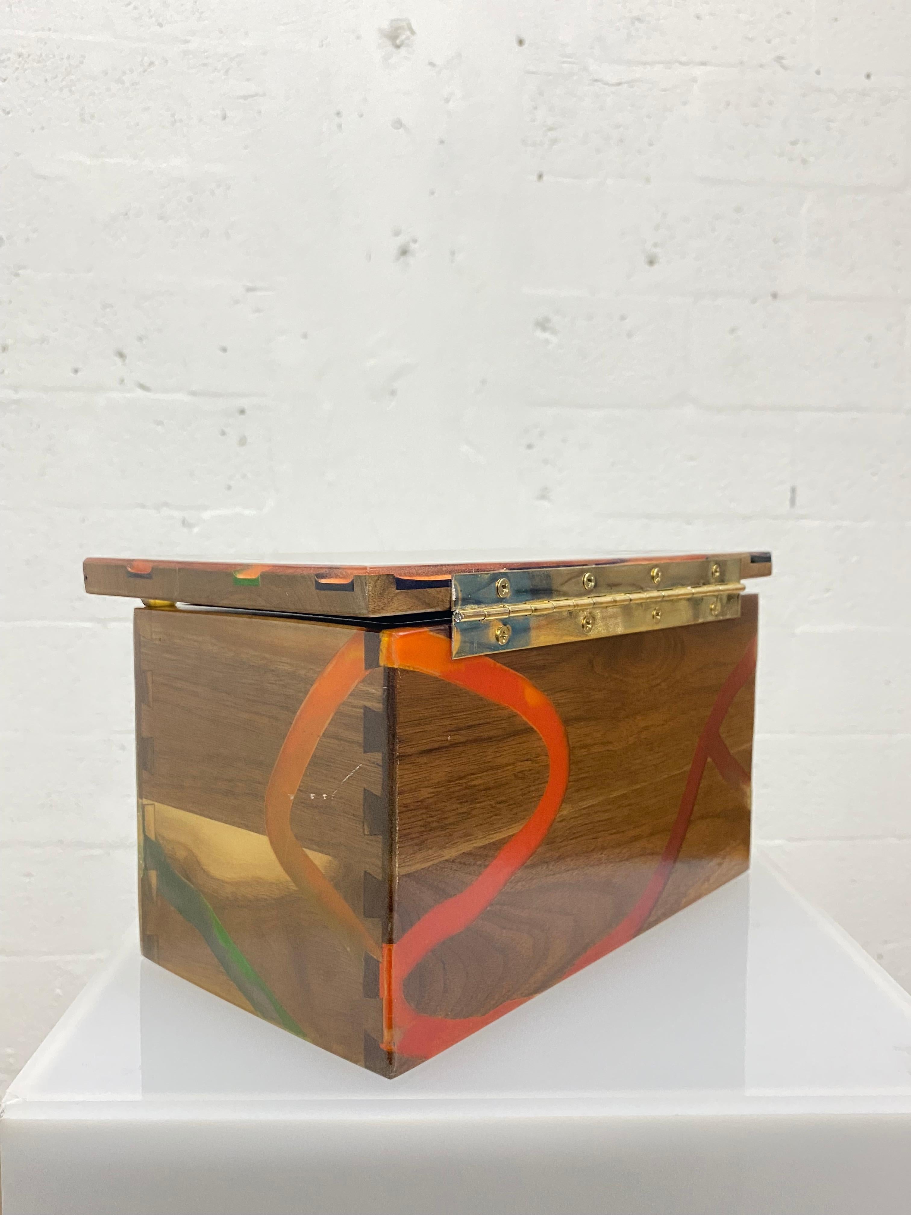 Wood and Colored Resin Storage Box For Sale 3