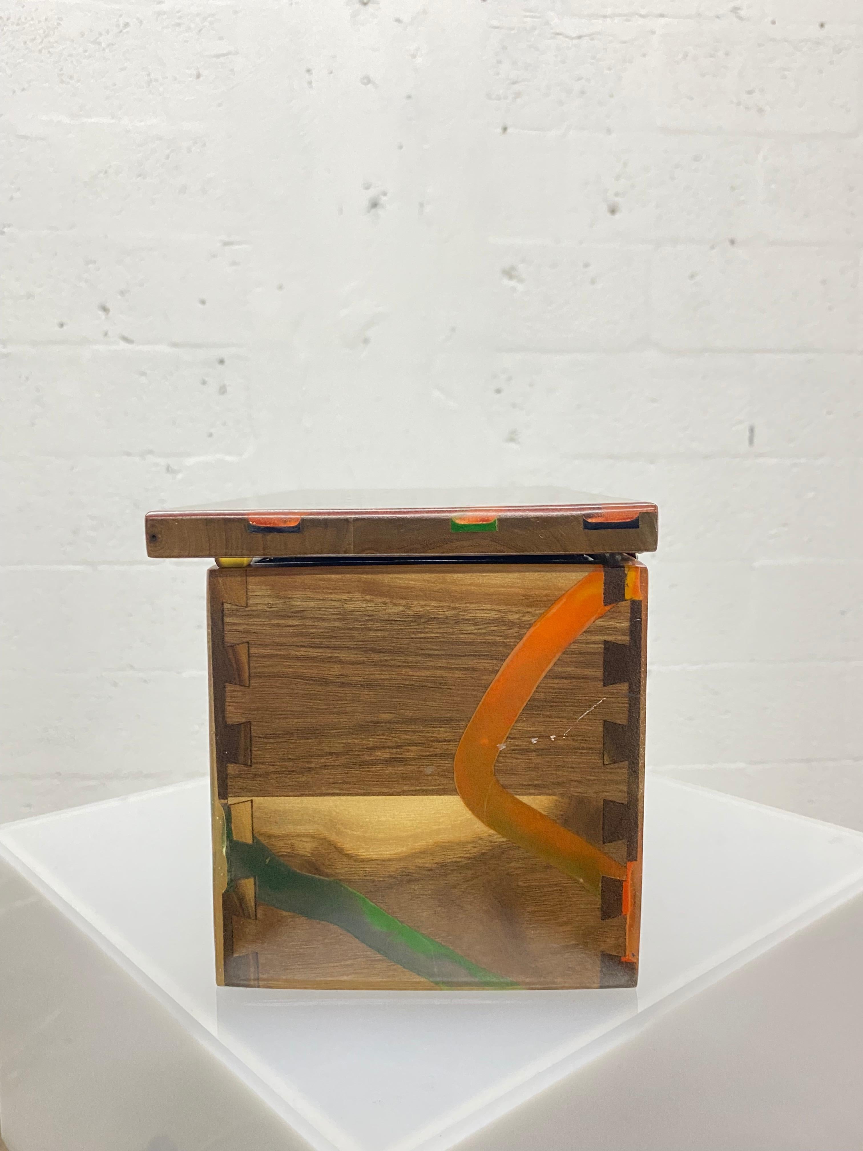 Wood and Colored Resin Storage Box For Sale 3