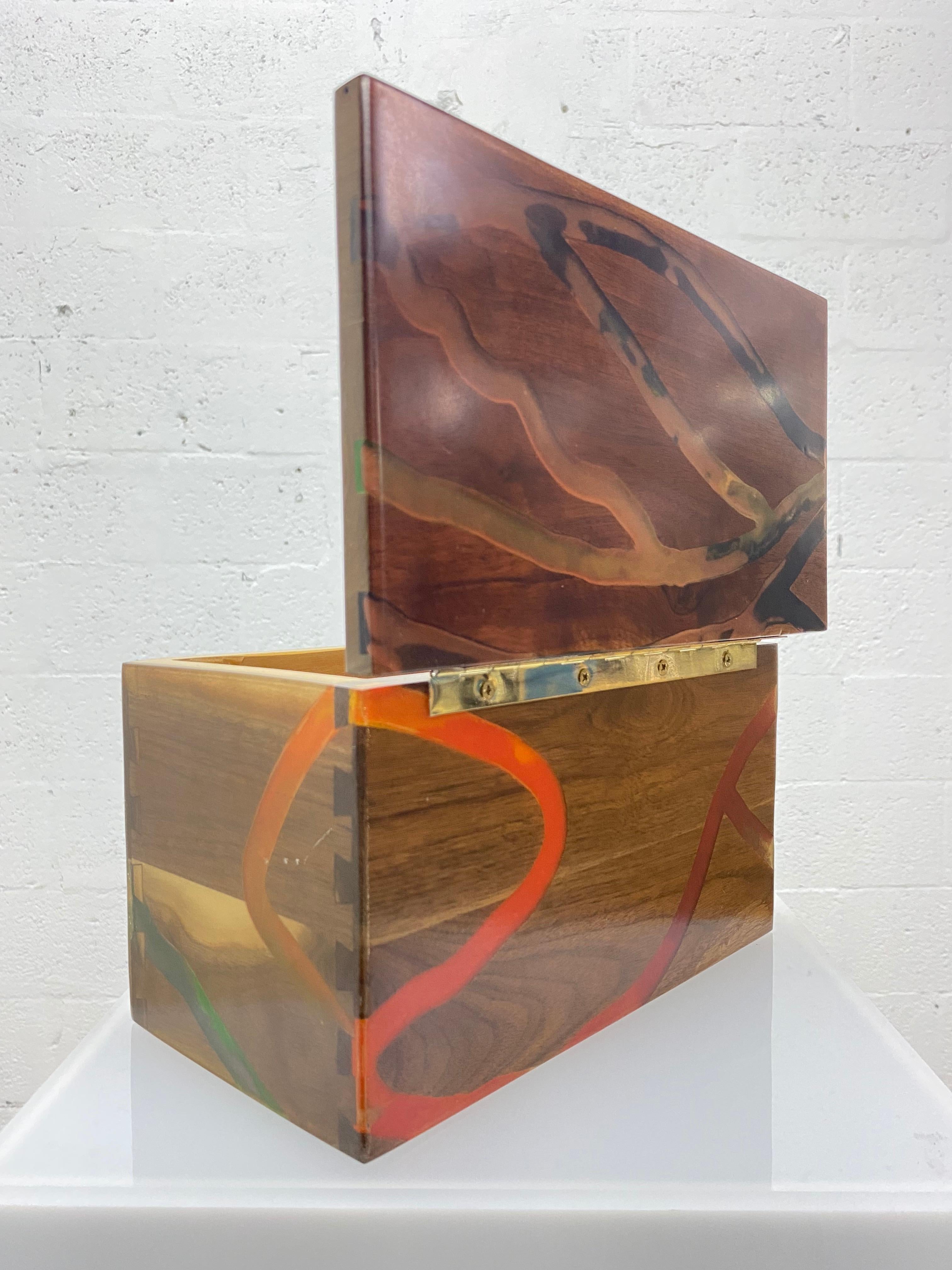 Organic Modern Wood and Colored Resin Storage Box For Sale