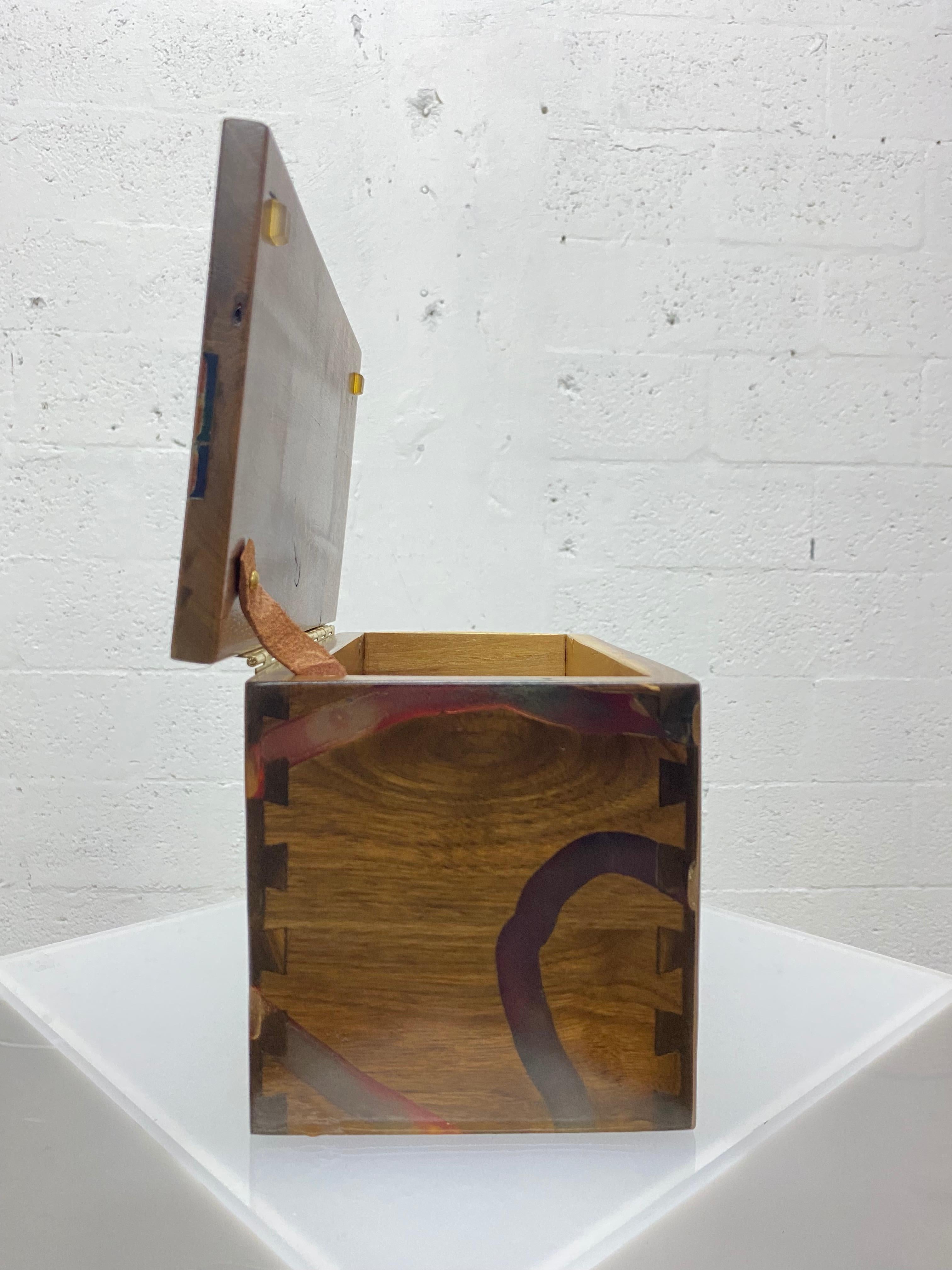 Late 20th Century Wood and Colored Resin Storage Box For Sale