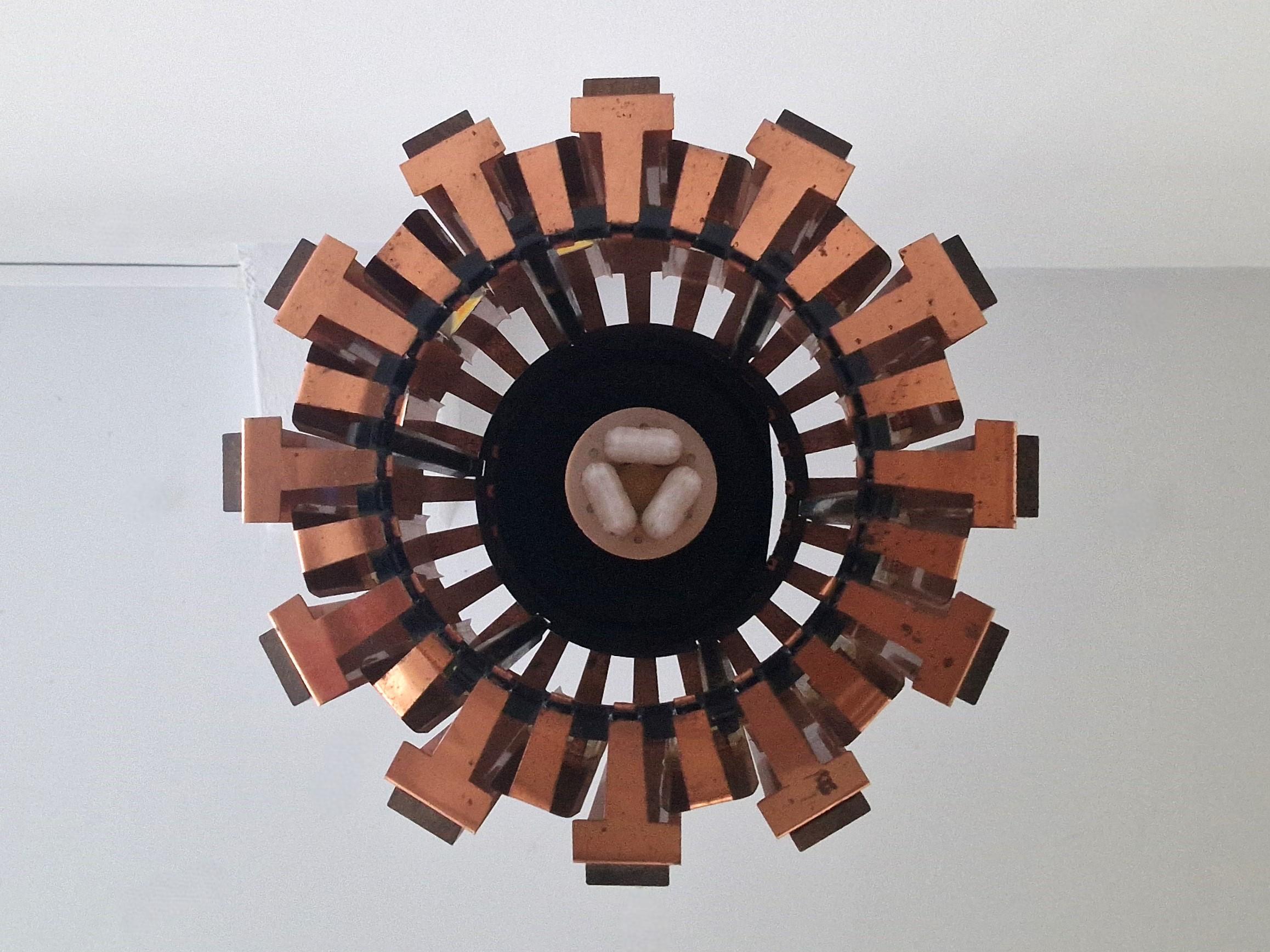 Mid-20th Century Wood and copper pendant lamp by Werner Schou for Coronell Elektro, Denmark 1960s For Sale