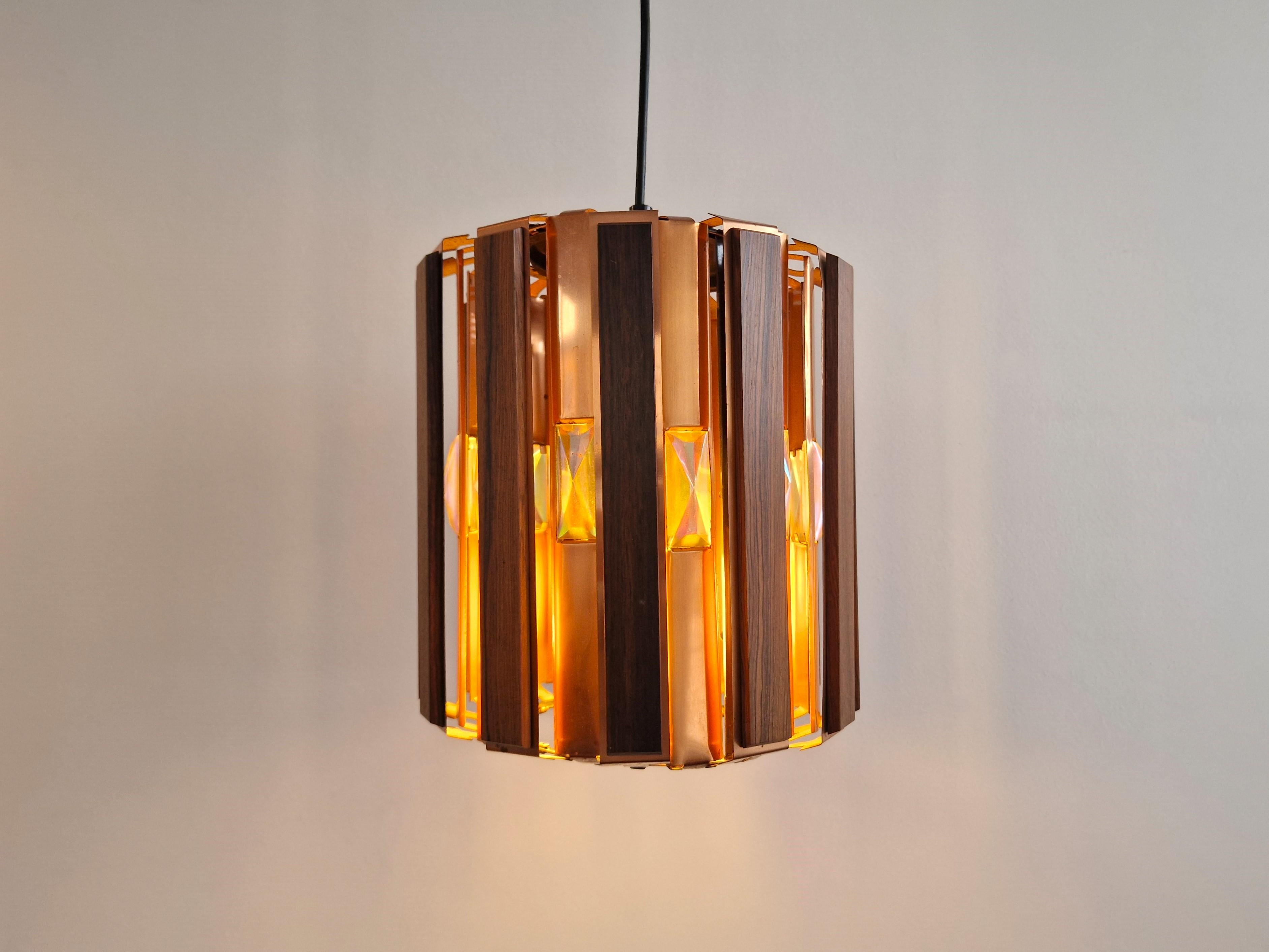 Wood and copper pendant lamp by Werner Schou for Coronell Elektro, Denmark 1960s For Sale 1