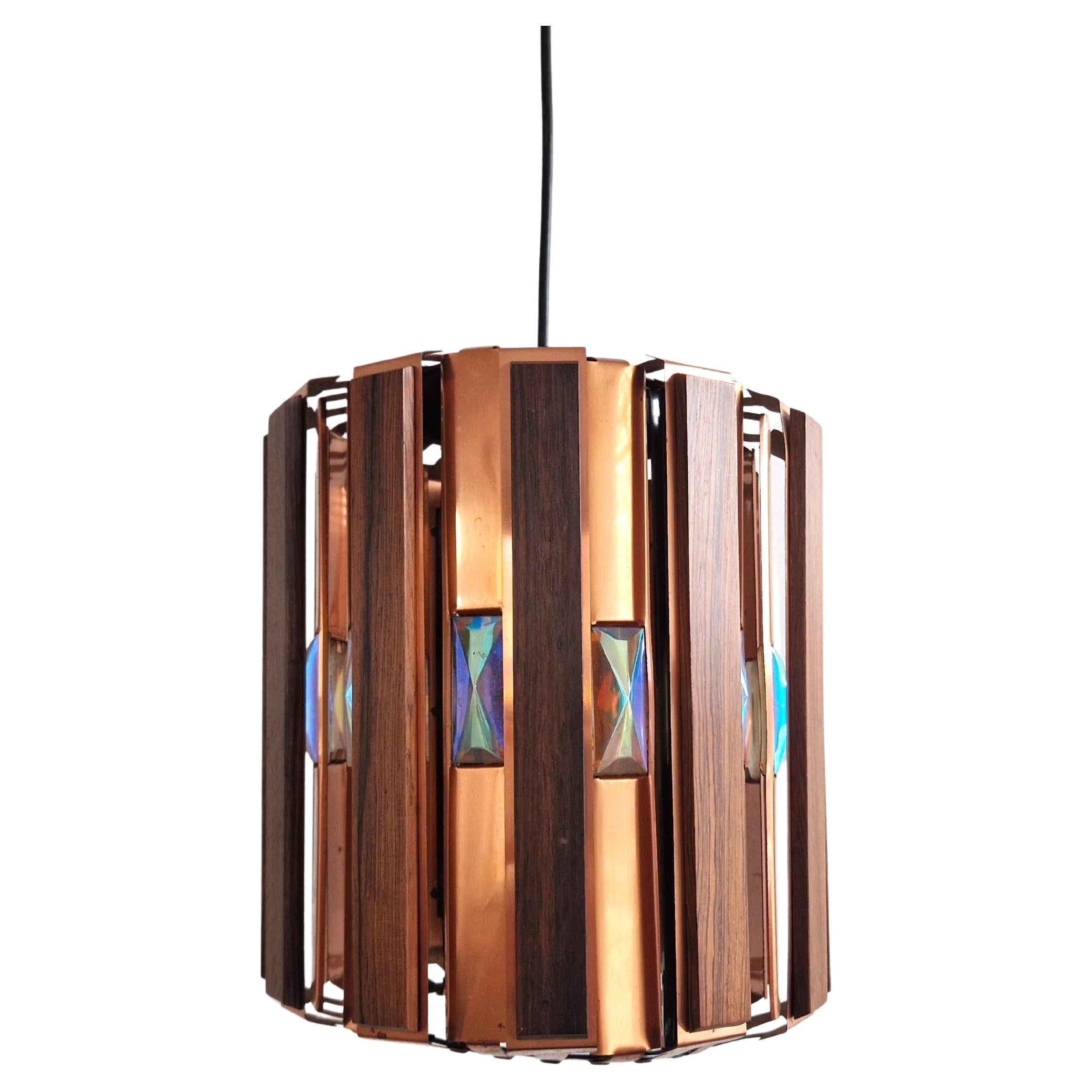Wood and copper pendant lamp by Werner Schou for Coronell Elektro, Denmark 1960s