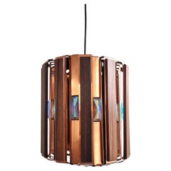 Wood and copper pendant lamp by Werner Schou for Coronell Elektro, Denmark 1960s