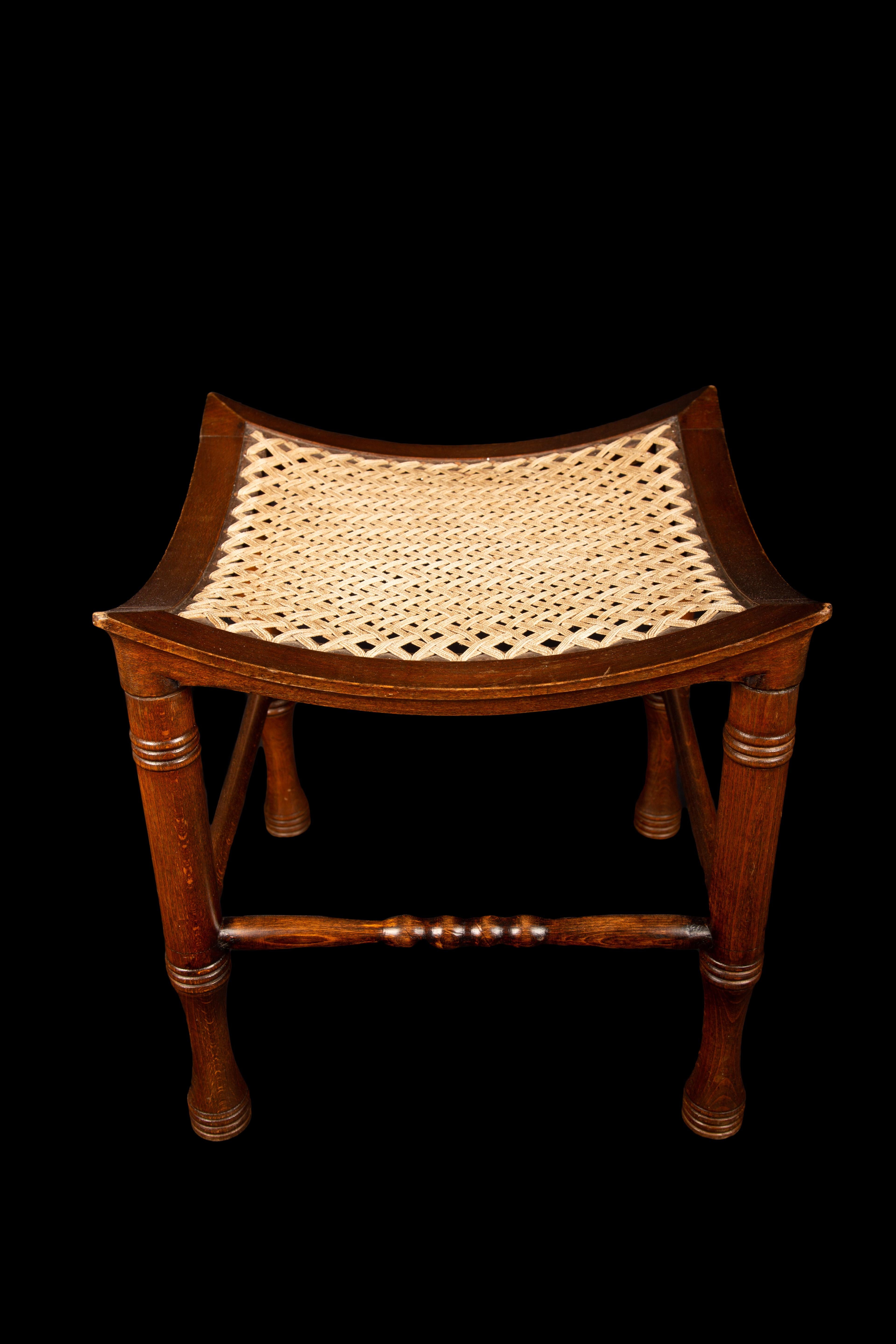 Egyptian Revival Wood and Cord Thebes Stool, 19th C For Sale