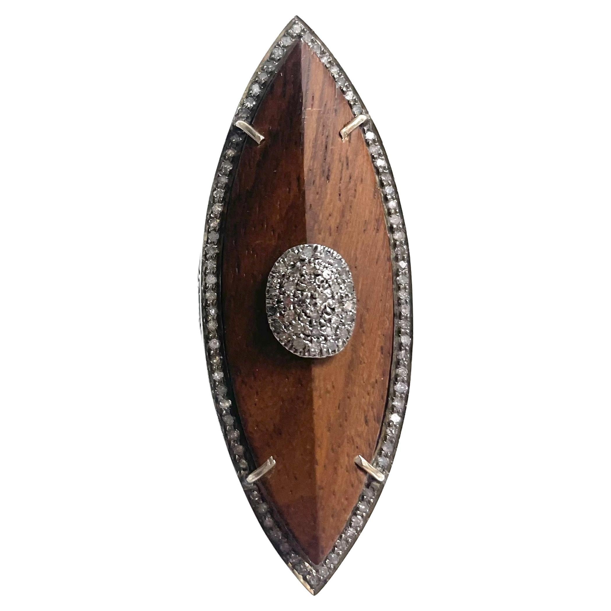  Wood and Diamonds Marquise Shape Paradizia Ring For Sale 5