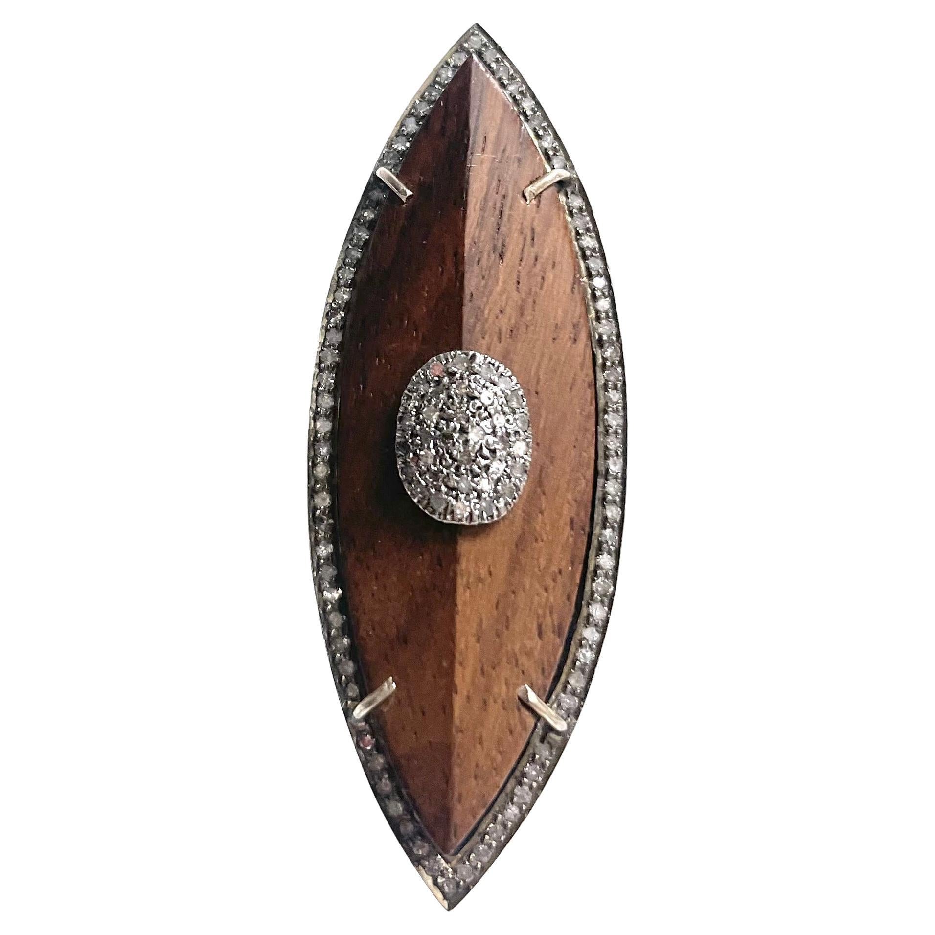  Wood and Diamonds Marquise Shape Paradizia Ring For Sale 6