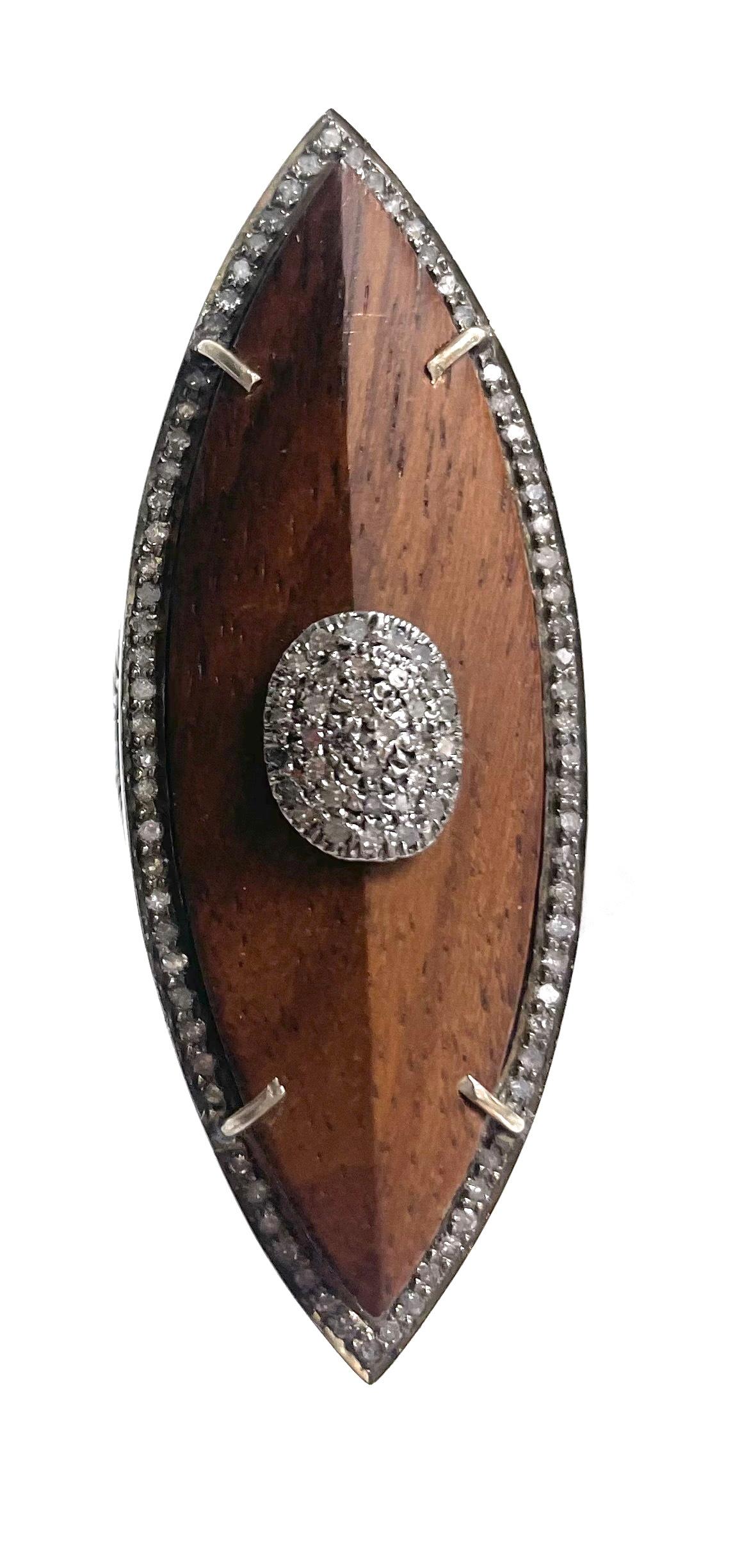  Wood and Diamonds Marquise Shape Paradizia Ring For Sale 8