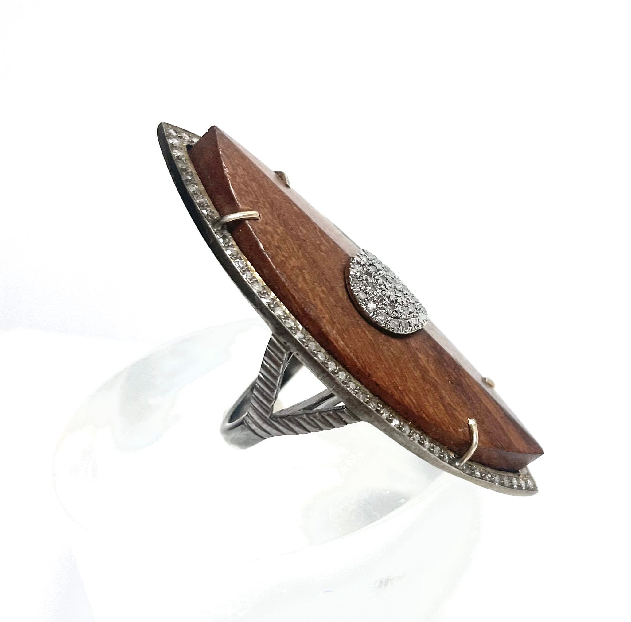 Artisan  Wood and Diamonds Marquise Shape Paradizia Ring For Sale
