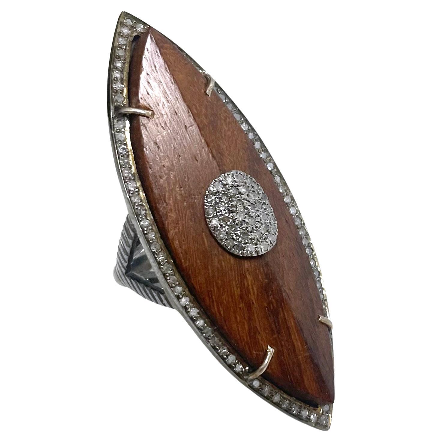  Wood and Diamonds Marquise Shape Paradizia Ring In New Condition For Sale In Laguna Beach, CA