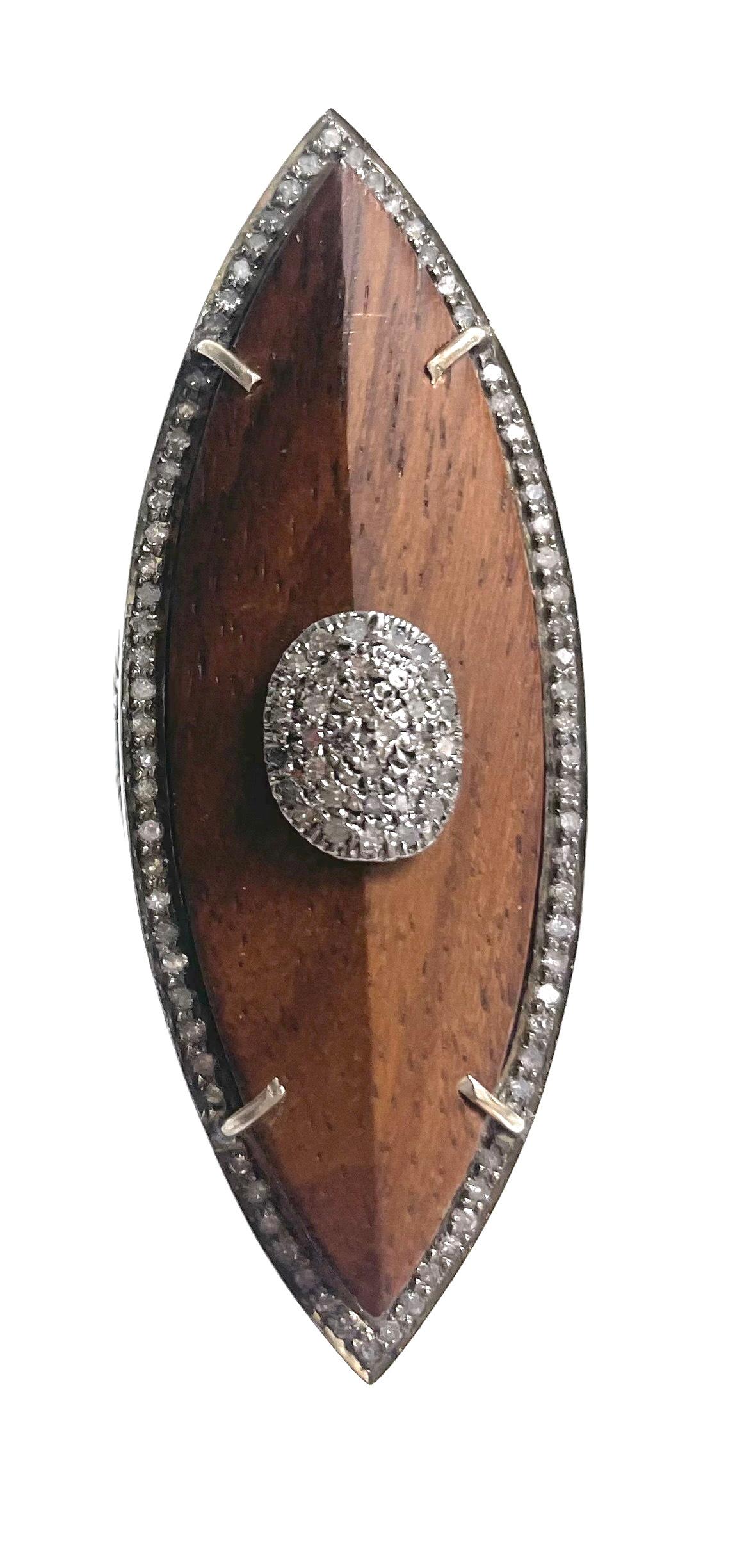  Wood and Diamonds Marquise Shape Paradizia Ring For Sale