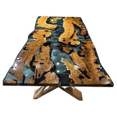 Table de salle à manger en bois et résine époxy, table de salle à manger en noyer