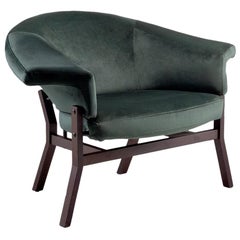 Wood and Fabric Armchair in the Style of Gianfranco Frattini, 1950s
