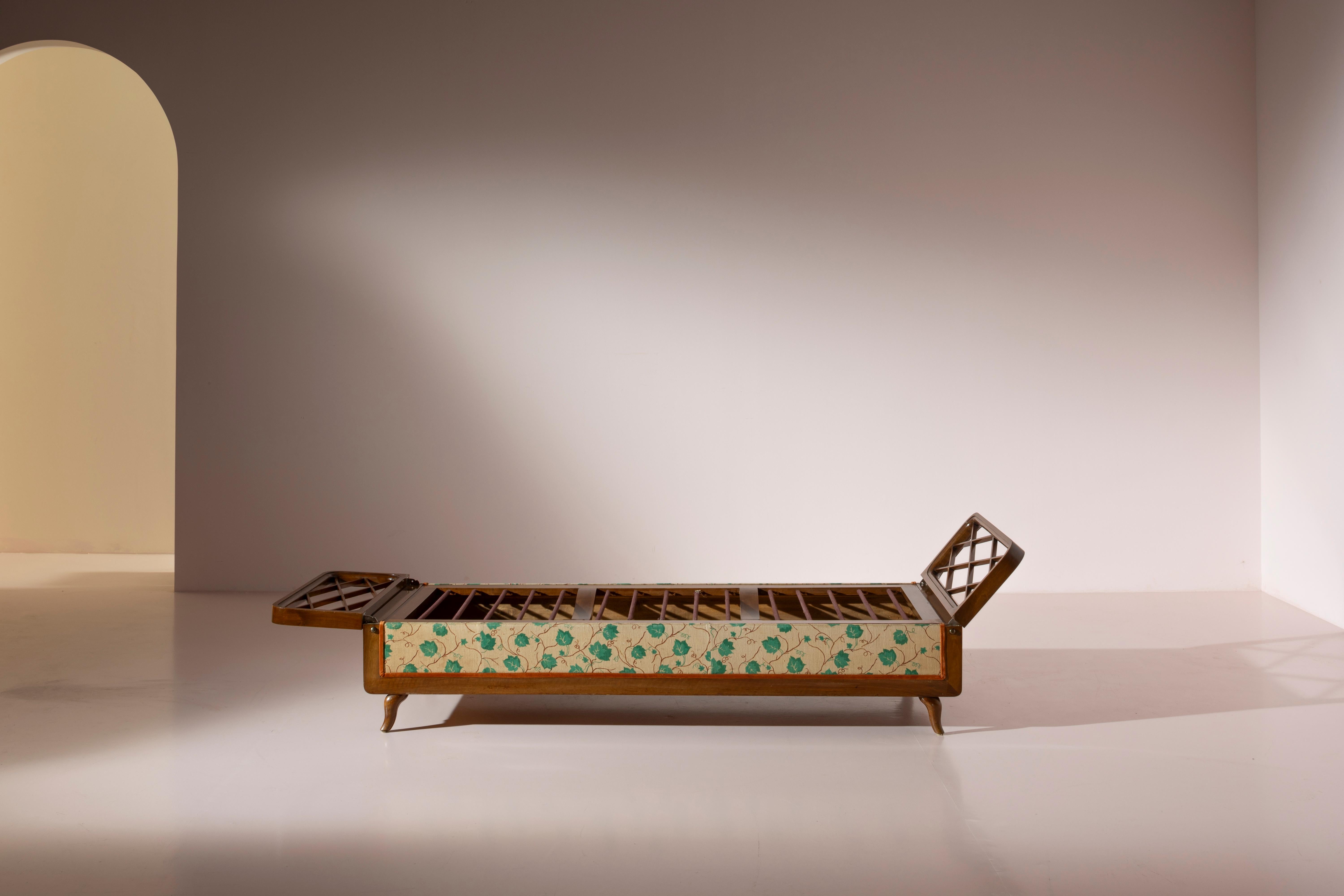 Wood and fabric daybed with foldable armrests and storage unit, Italy, 1950s 3