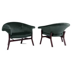 Pareja de sillones de madera y tela al estilo de Gianfranco Frattini, años 50